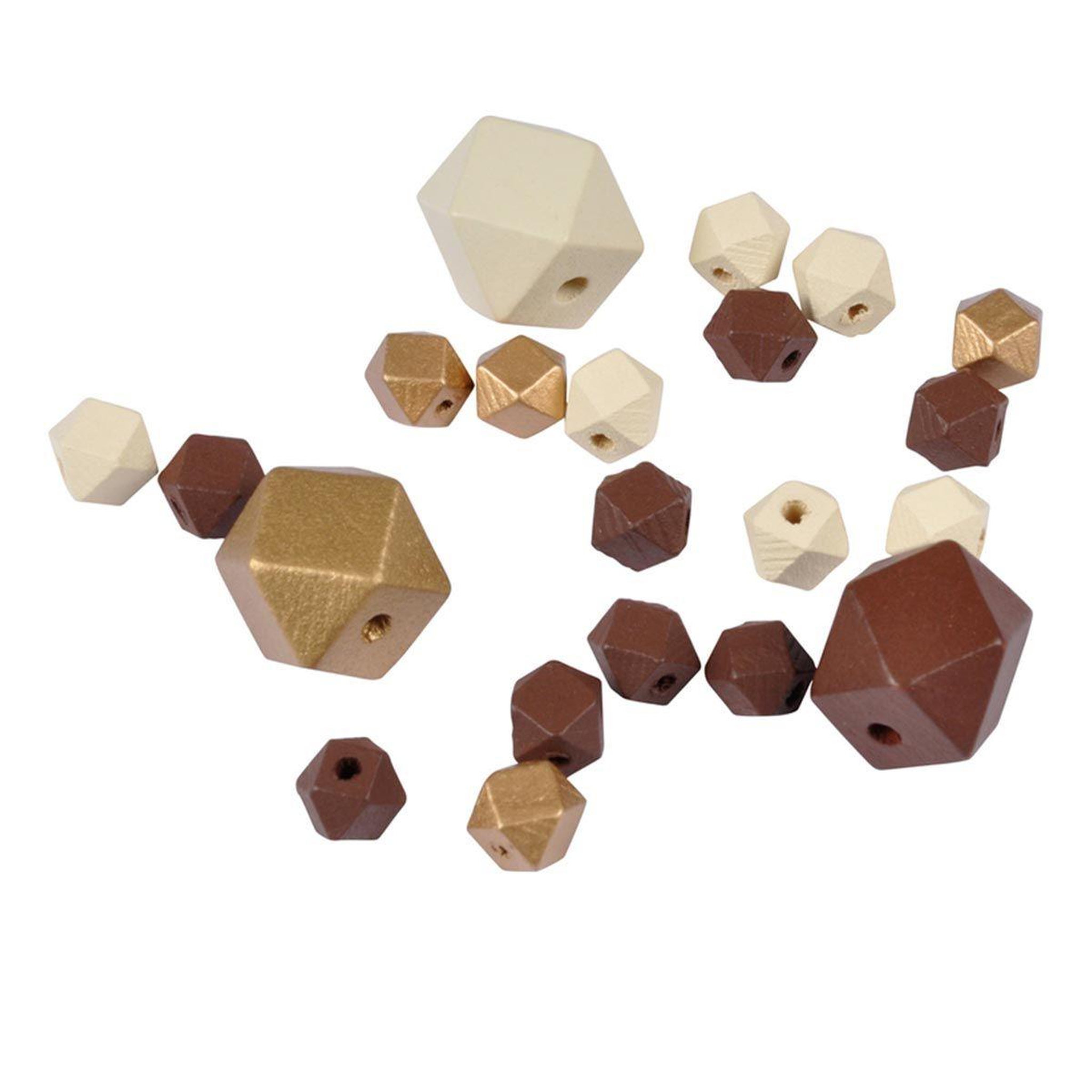 HOMEA Lot de 27 Perles en Bois  Diamant  1-2cm Beige & Or