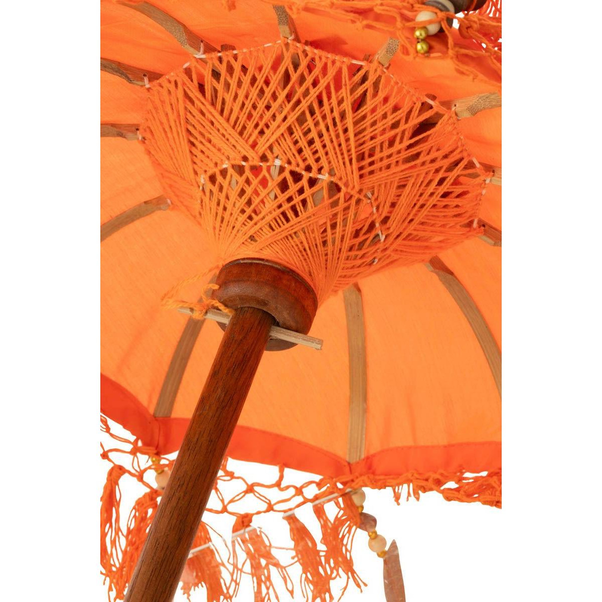 Voir la diapositive 3 : J-LINE Parasol déco avec pompons  dayu  85cm orange