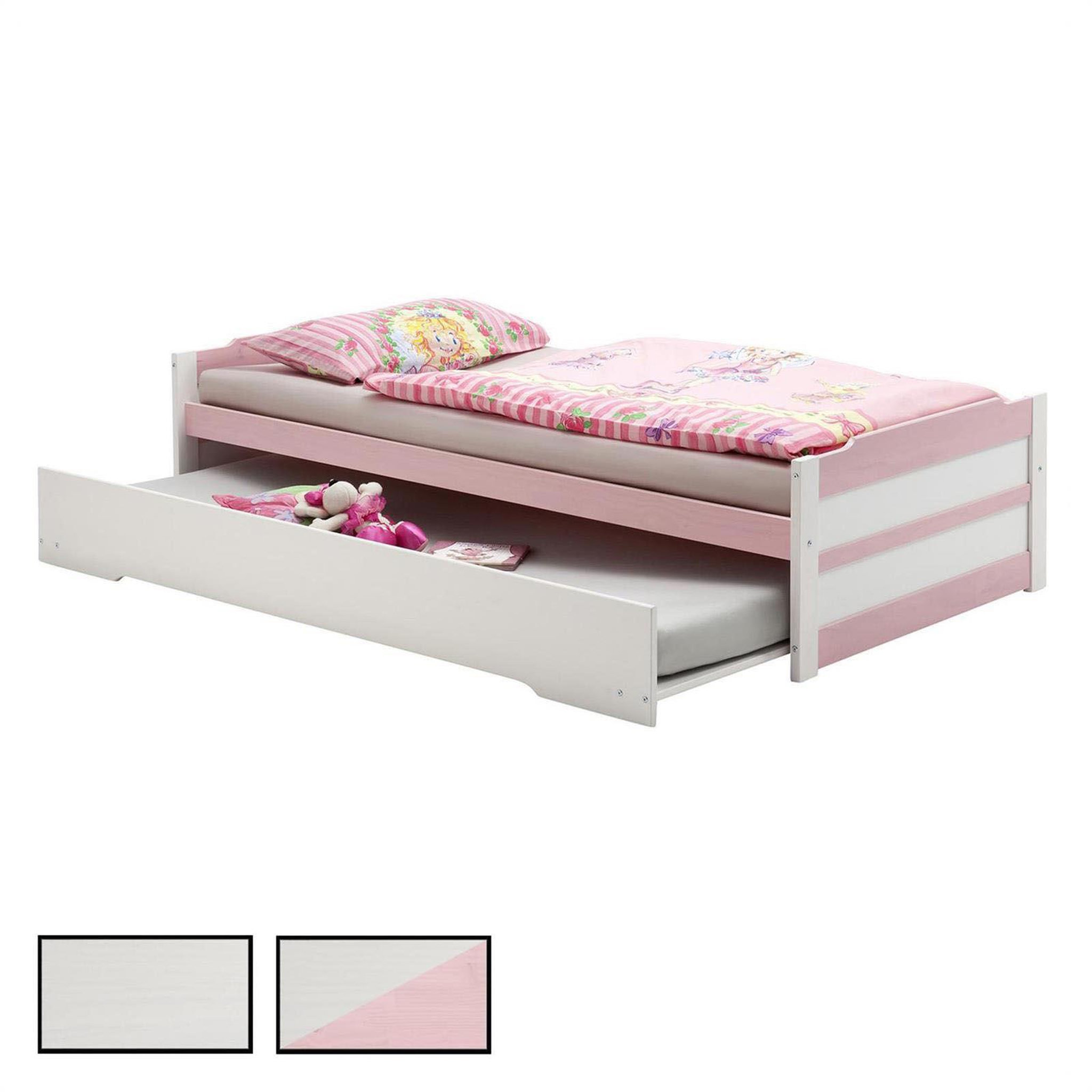 IDIMEX Lit gigogne LORENA en pin massif, 90 x 200 cm. Coloris disponibles : Bicolore, Blanc