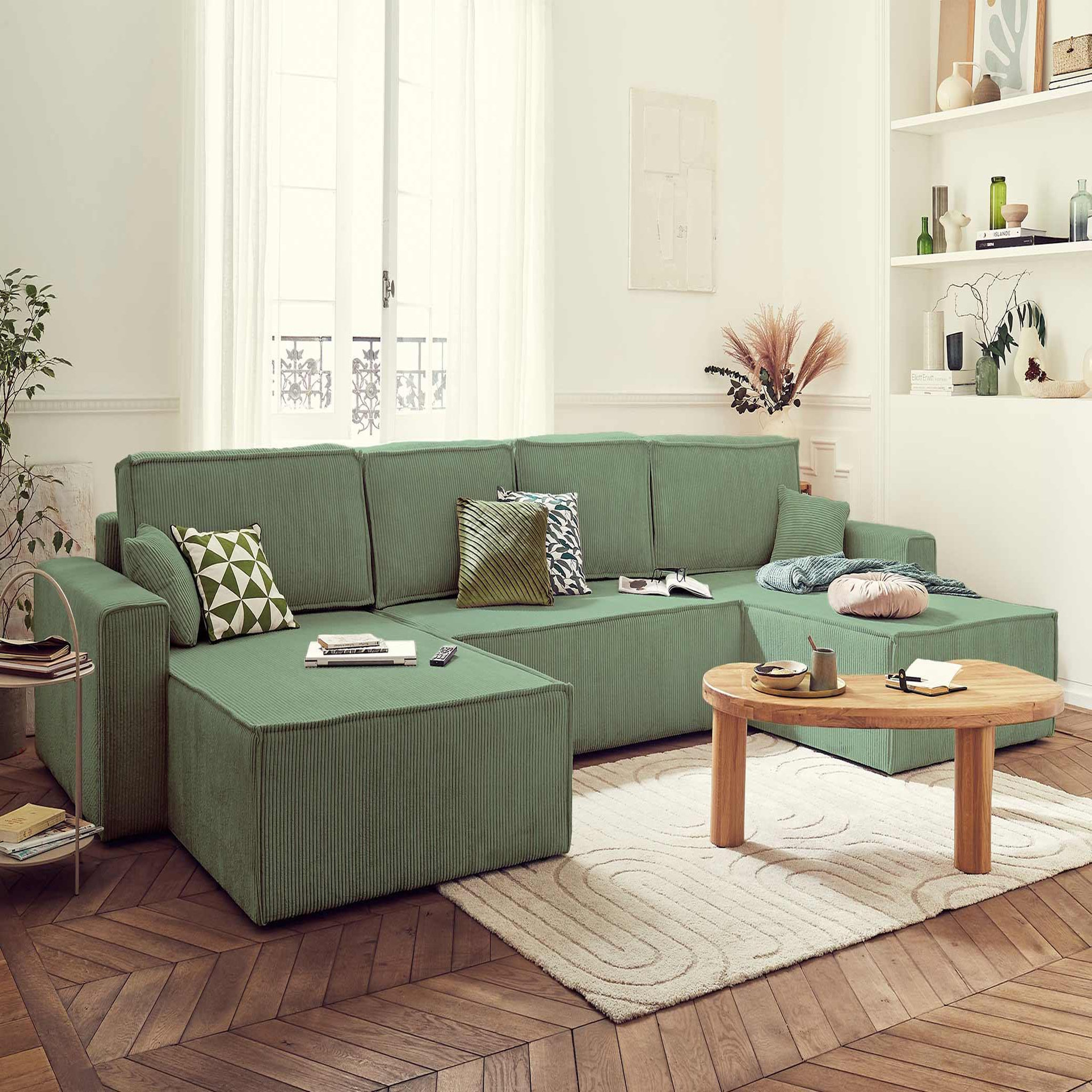 Voir la diapositive 5 : BEST MOBILIER Dellia - canapé panoramique en u - 7 places - convertible - avec coffre - en velours côtelé