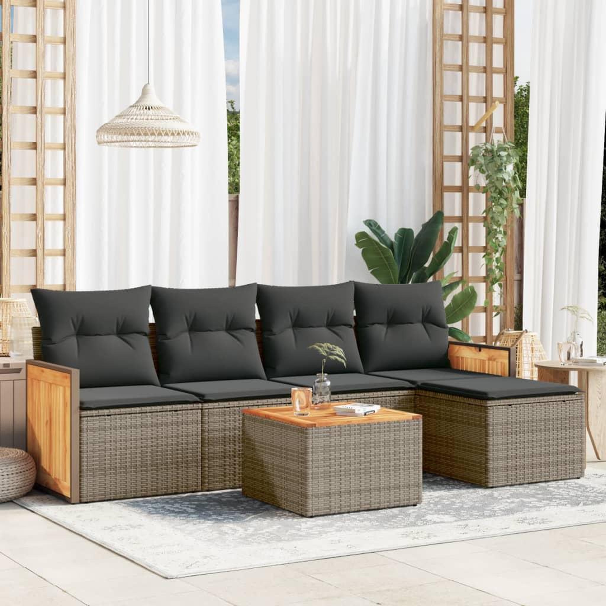 VIDAXL Salon de jardin 6 pcs avec coussins gris resine tressee