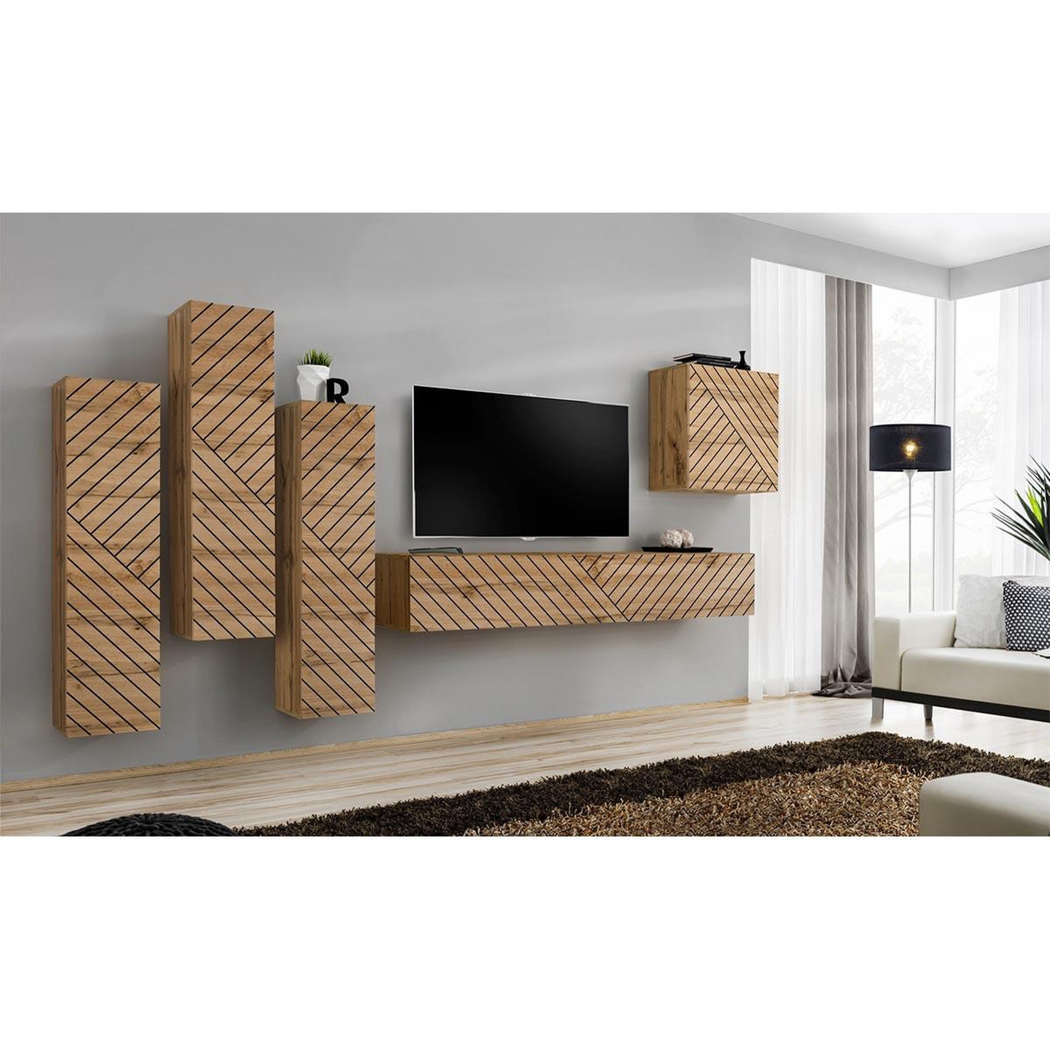 Voir la diapositive 2 : Paris Prix Ensemble meuble tv  switch lamel iii  330cm naturel