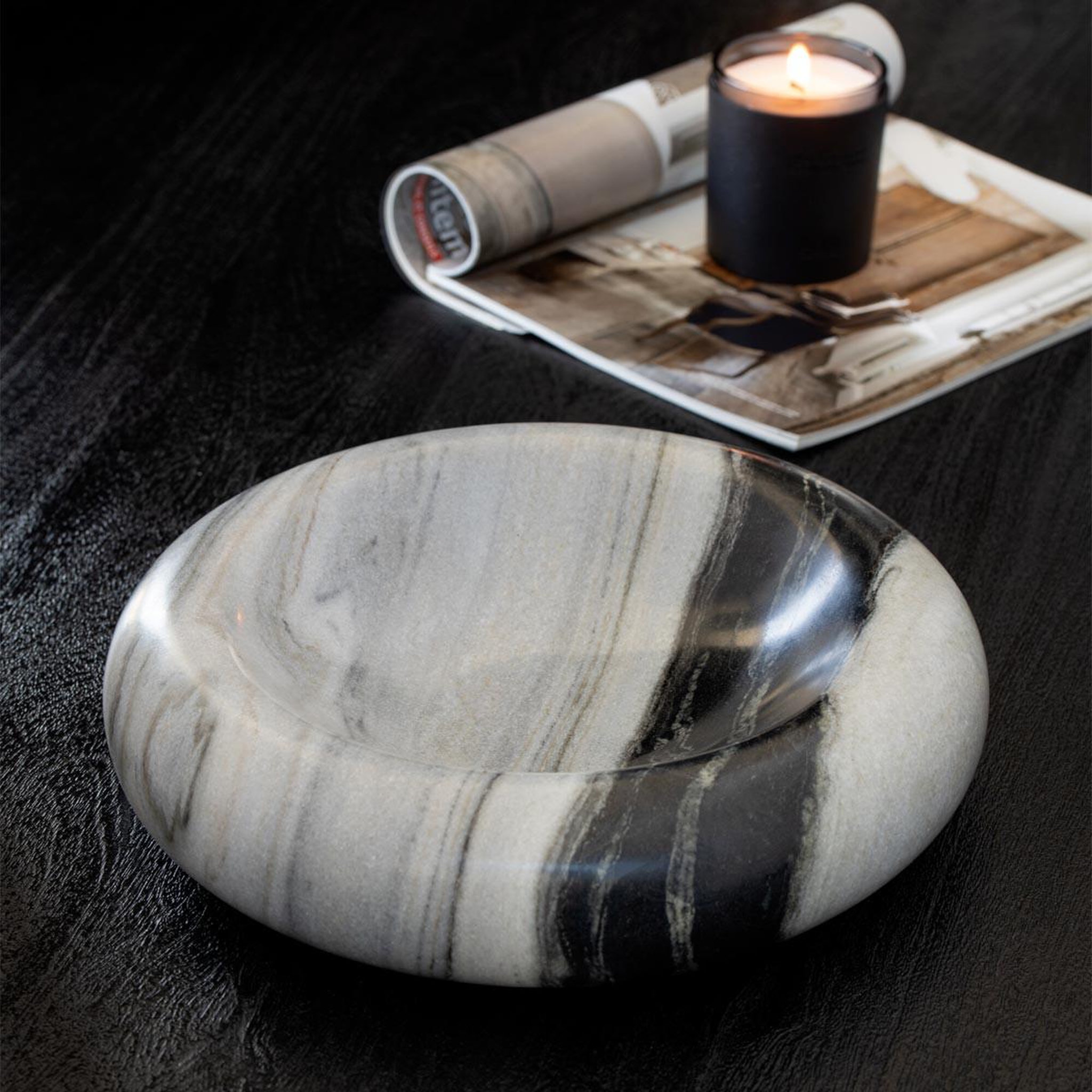 Voir la diapositive 2 : J-LINE Vide-poche en marbre  courchevel  29cm gris & noir