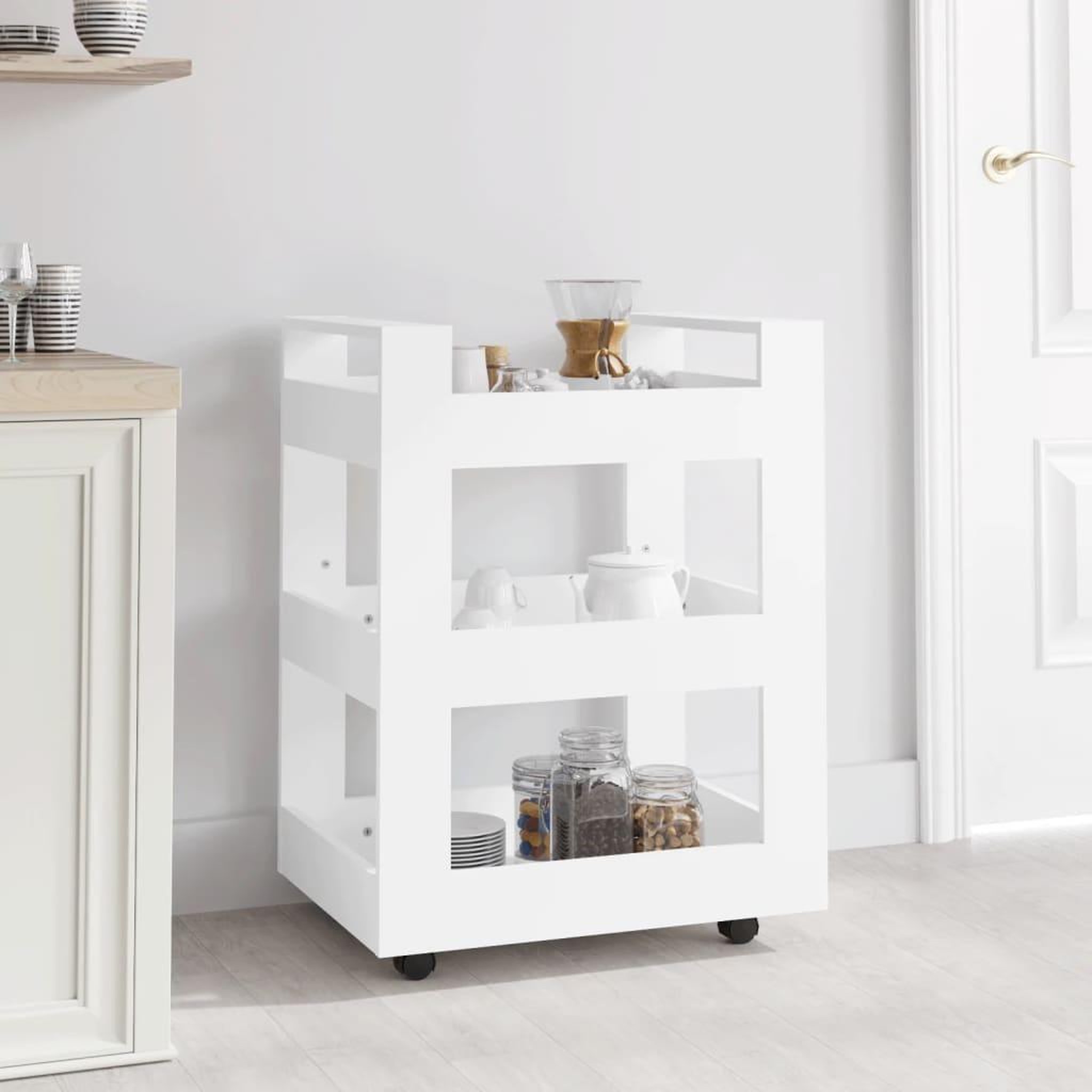 Voir la diapositive 1 : VIDAXL Chariot de cuisine Blanc 60x45x80 cm Bois d'ingenierie