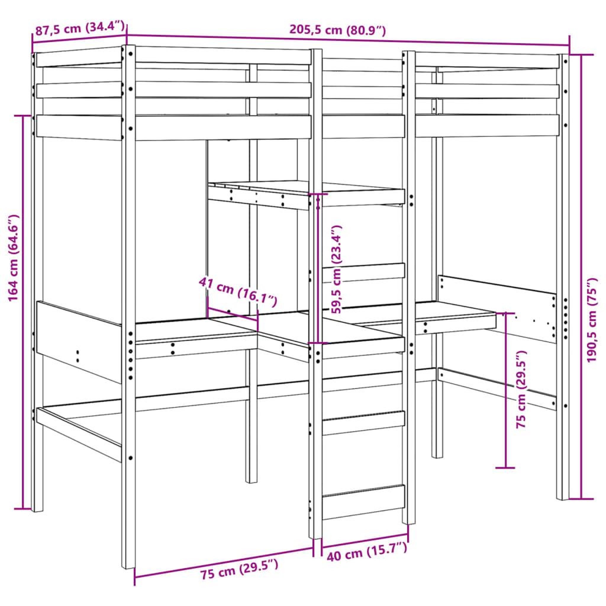 Voir la diapositive 6 : VIDAXL Cadre de lit superpose sans matelas 80x200cm bois de pin massif