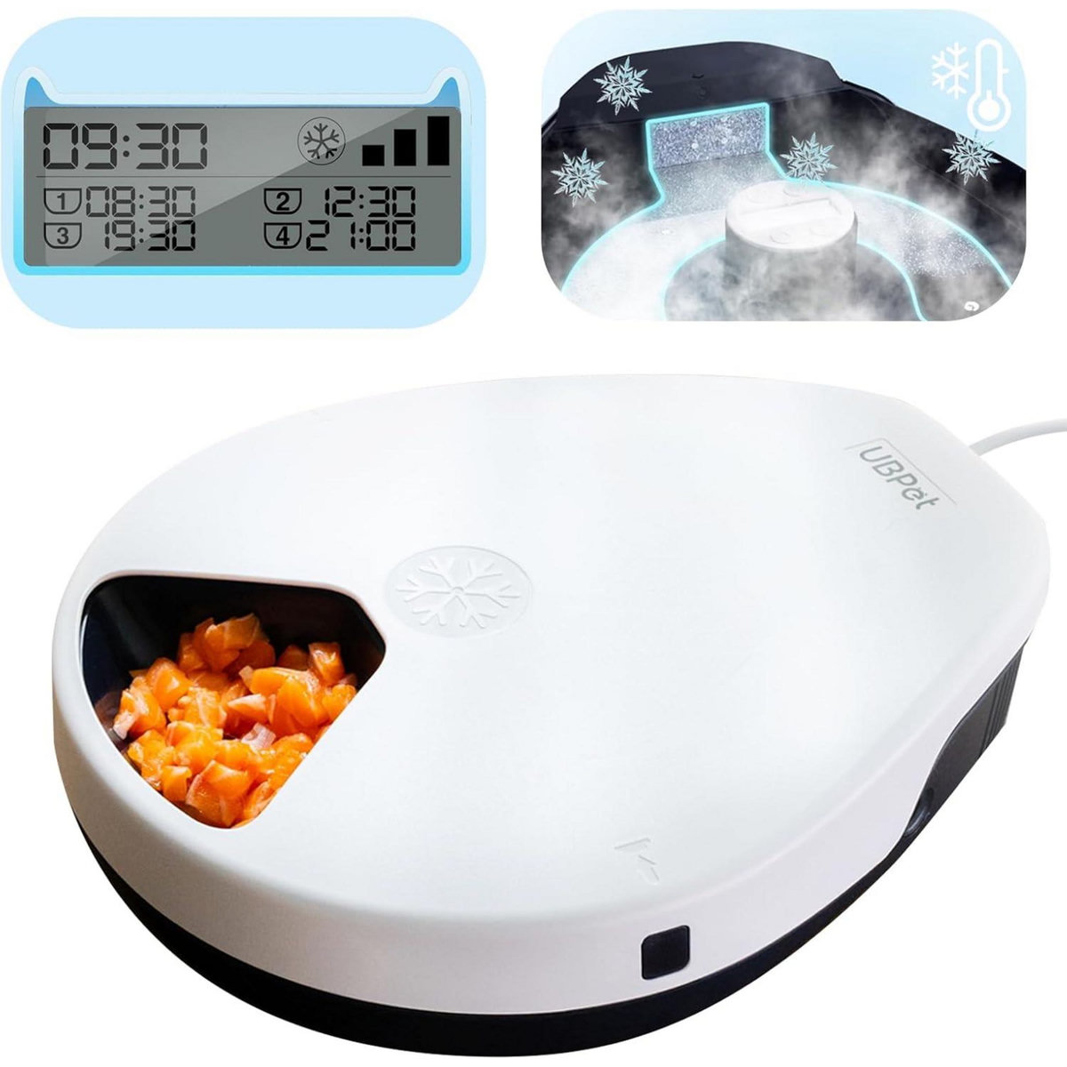 Mangeoire Automatique pour Chats, 1-4 Jours fraîcheur, 5 Compartiments pour 330 g de Nourriture pour Animaux, Assiette de qualité supérieure, Lavable, pour Chats et Chiens.