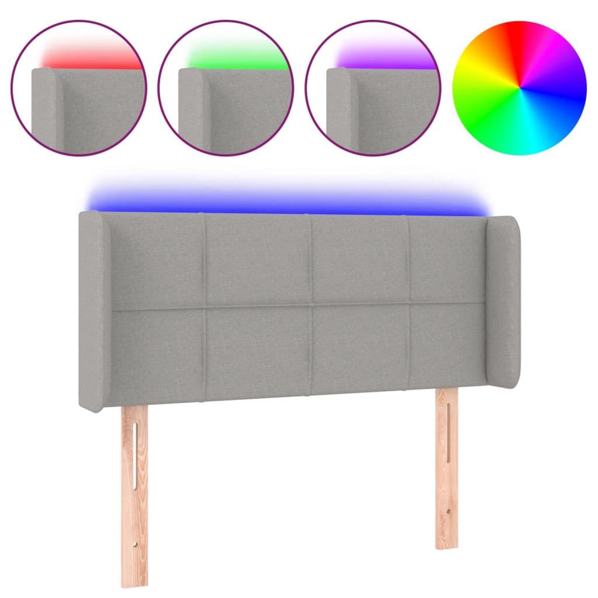 Voir la diapositive 2 : VIDAXL Tete de lit a LED Gris clair 103x16x78/88 cm Tissu