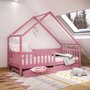 IDIMEX Lit cabane ALVA lit enfant simple asymétrique en bois 90 x 200 cm montessori, avec rangement 2 tiroirs, en pin massif lasuré rose