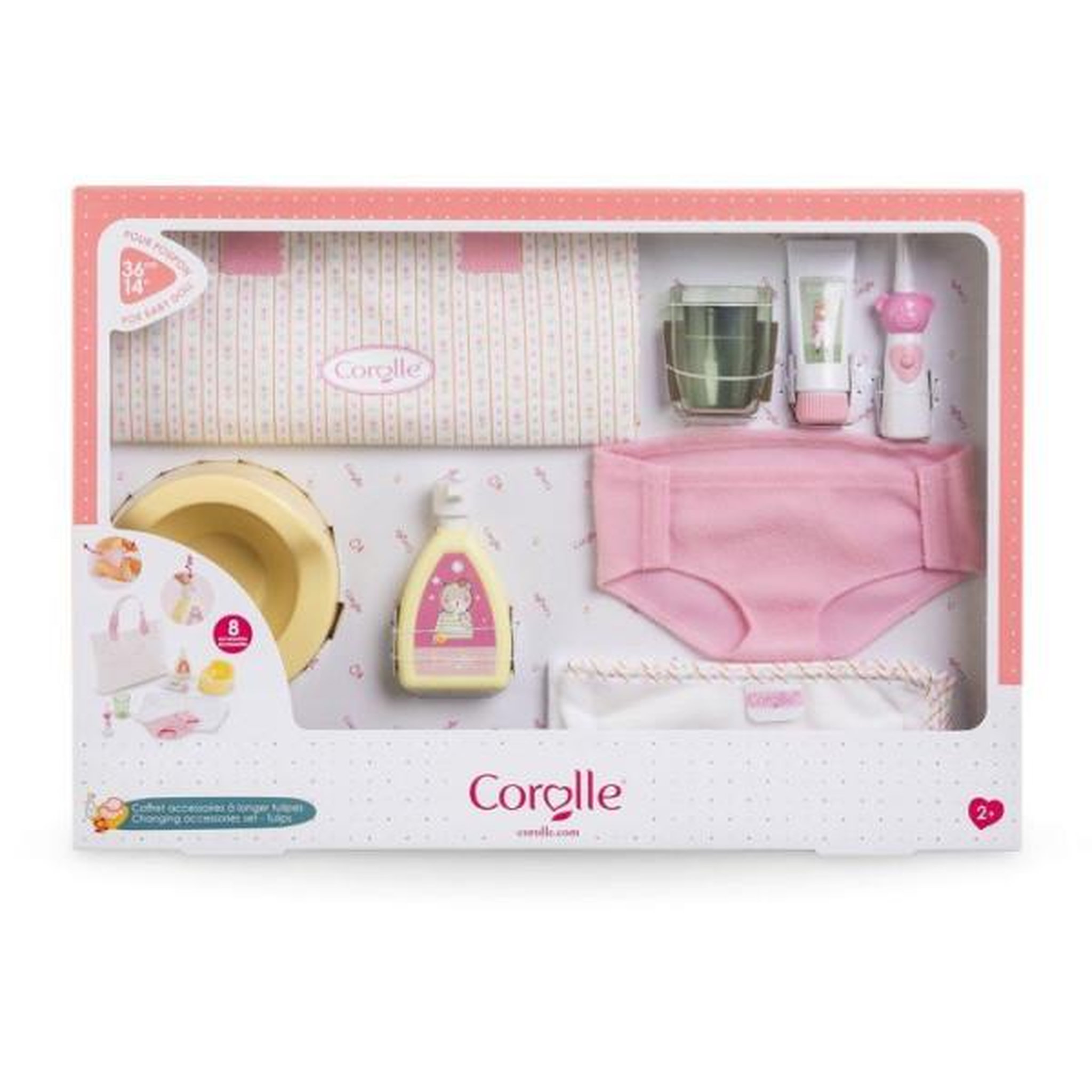 Voir la diapositive 2 : Corolle Mes Accessoires Poupons 30/36cm - COROLLE - Coffret Accessoires à Langer - Motif Tulipes