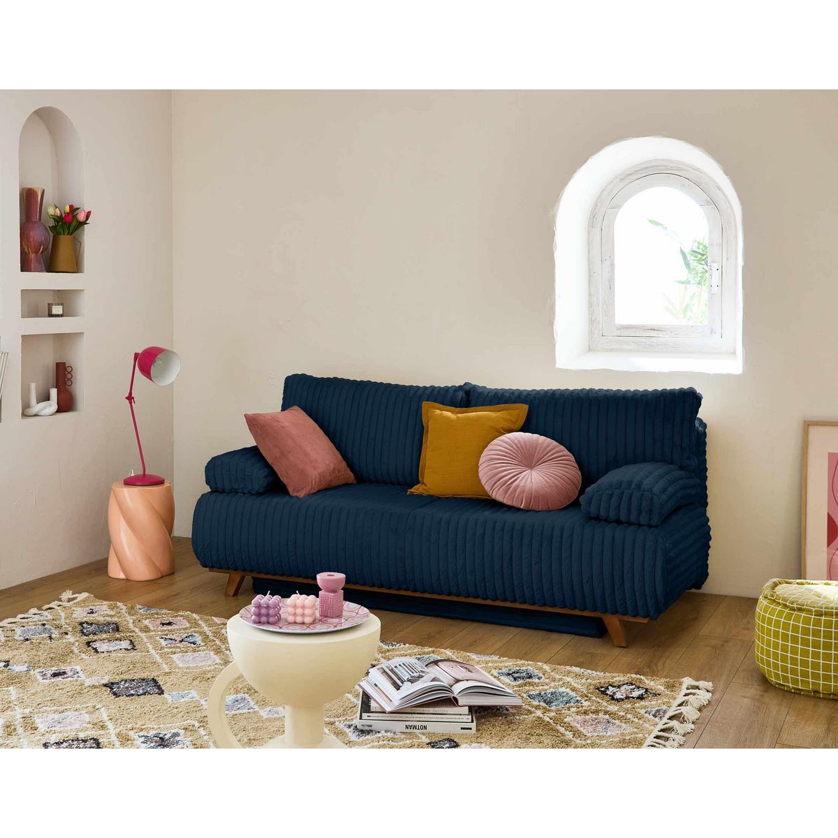 BEST MOBILIER Cristal - canapé 3 places - convertible avec coffre - en fausse fourrure côtelée