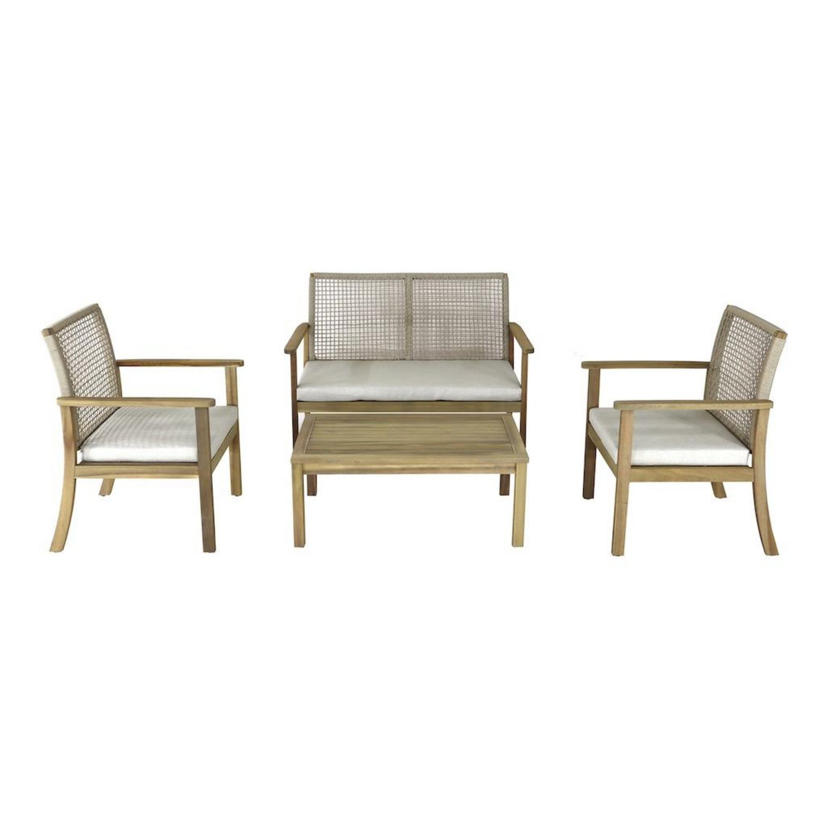 Proloisirs Salon bas - SEVILLE - Acacia FSC 100% - 4 pièces - 2 fauteuils + canapé + table basse