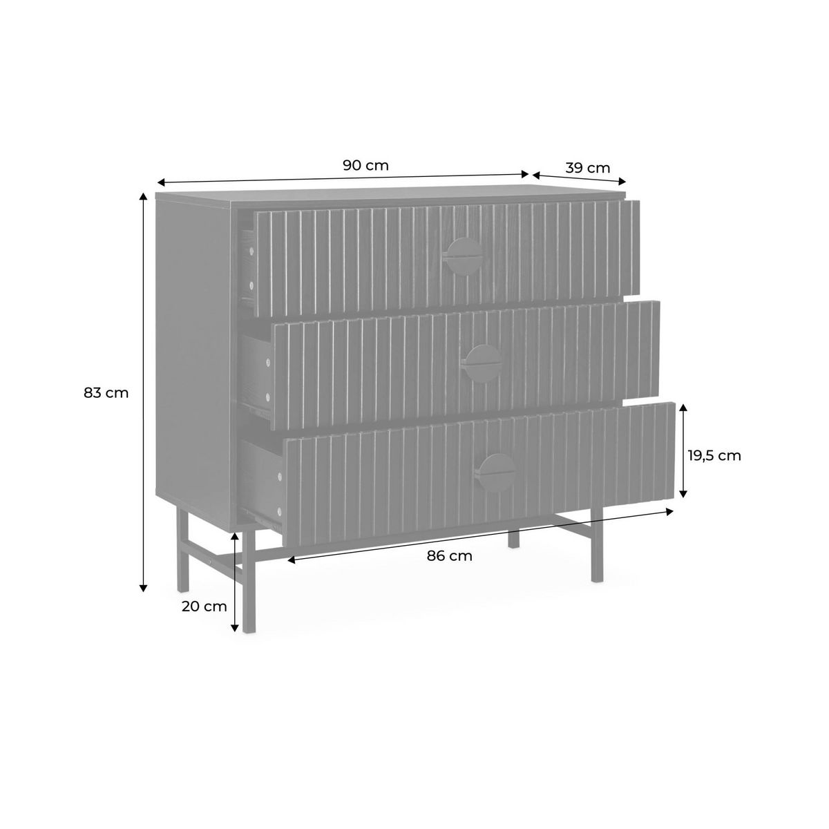 SWEEEK Commode 3 tiroirs effet bois rainuré noir BAZALT