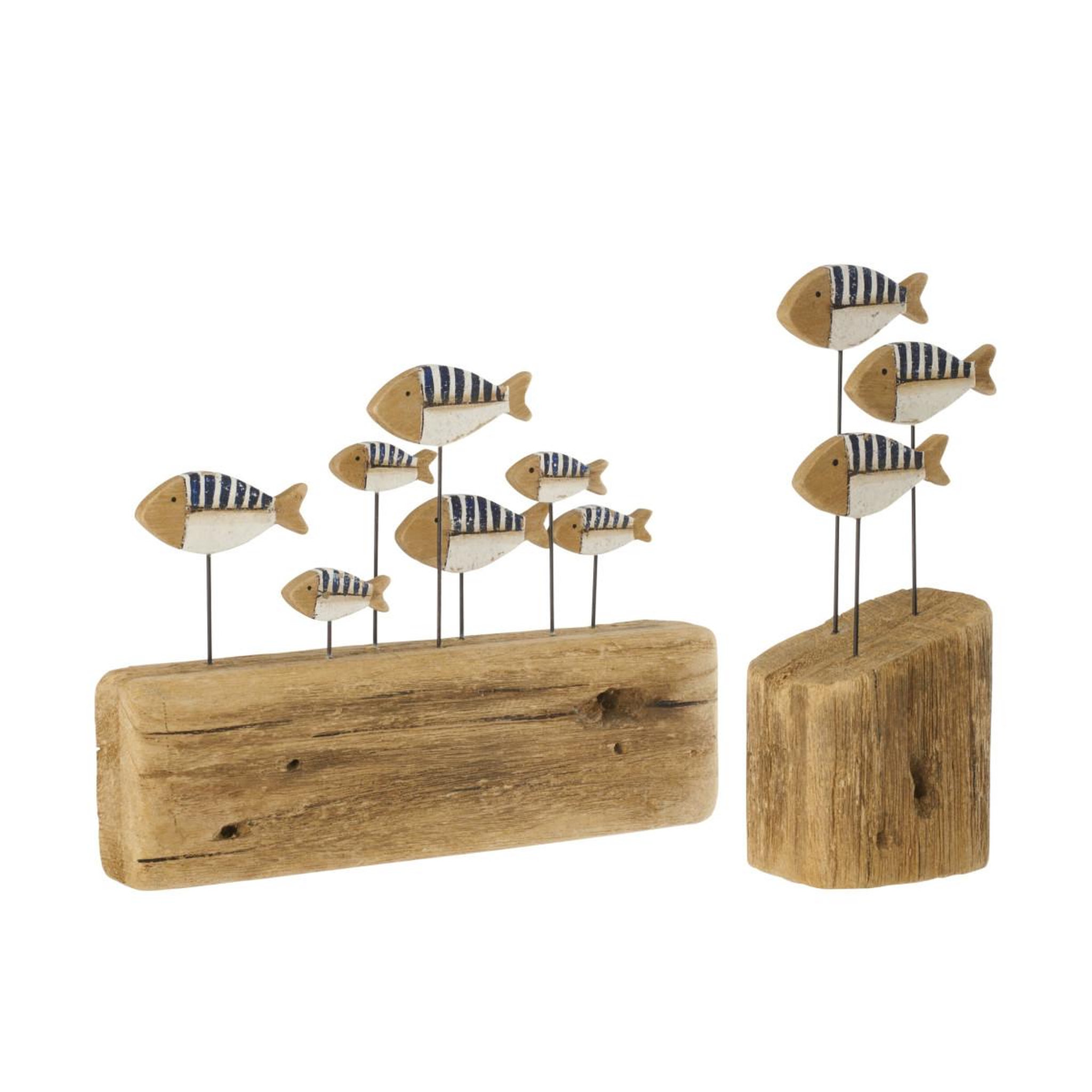 Voir la diapositive 2 : J-LINE Statuette déco en bois  banc de poissons  30cm bleu