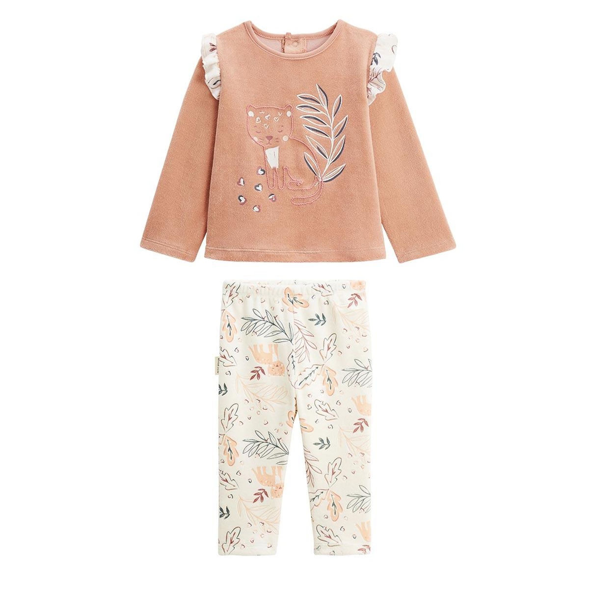 Petit Béguin Pyjama enfant 2 pièces en velours Matcha
