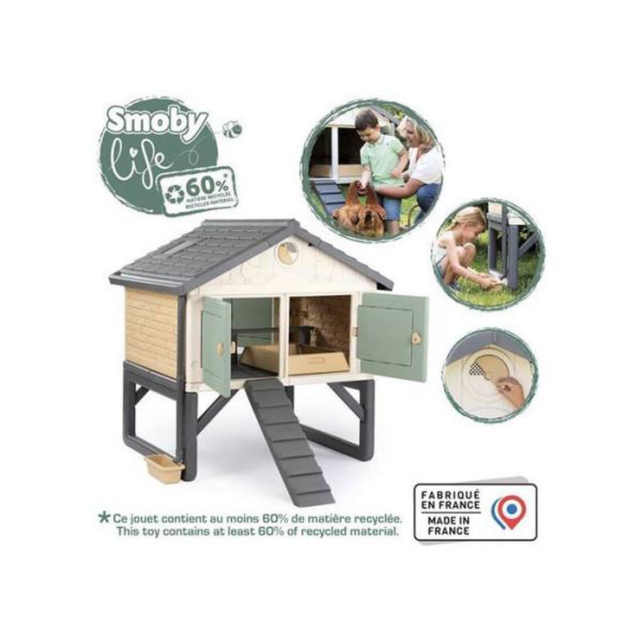Voir la diapositive 5 : SMOBY Smoby life - poulailler plastique - capacité 5 poules - nettoyage facile - traitement anti-uv - fabriqué en france