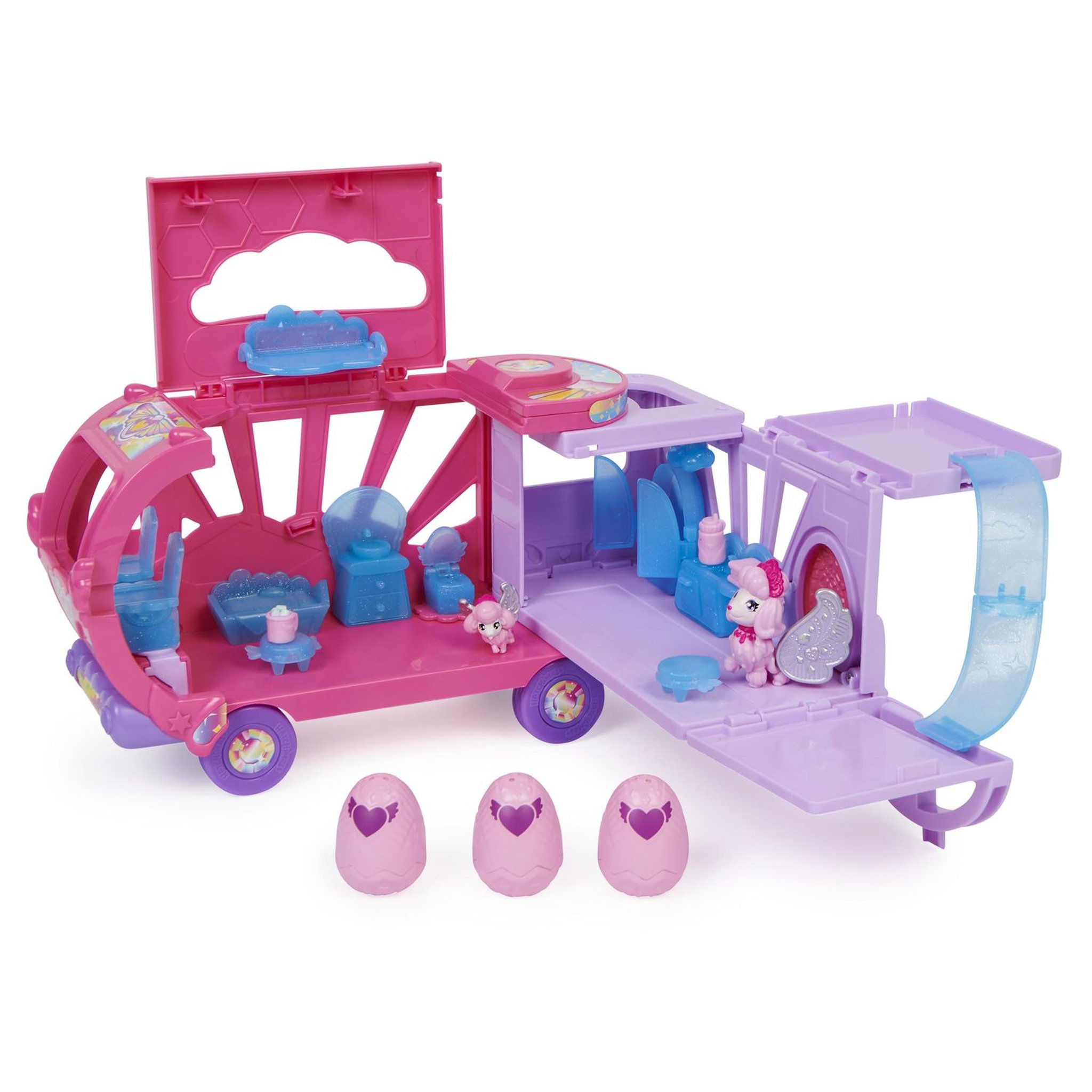Voir la diapositive 3 : SPIN MASTER Playset Camping Car Arc-en-ciel Famille Surprise Hatchimals