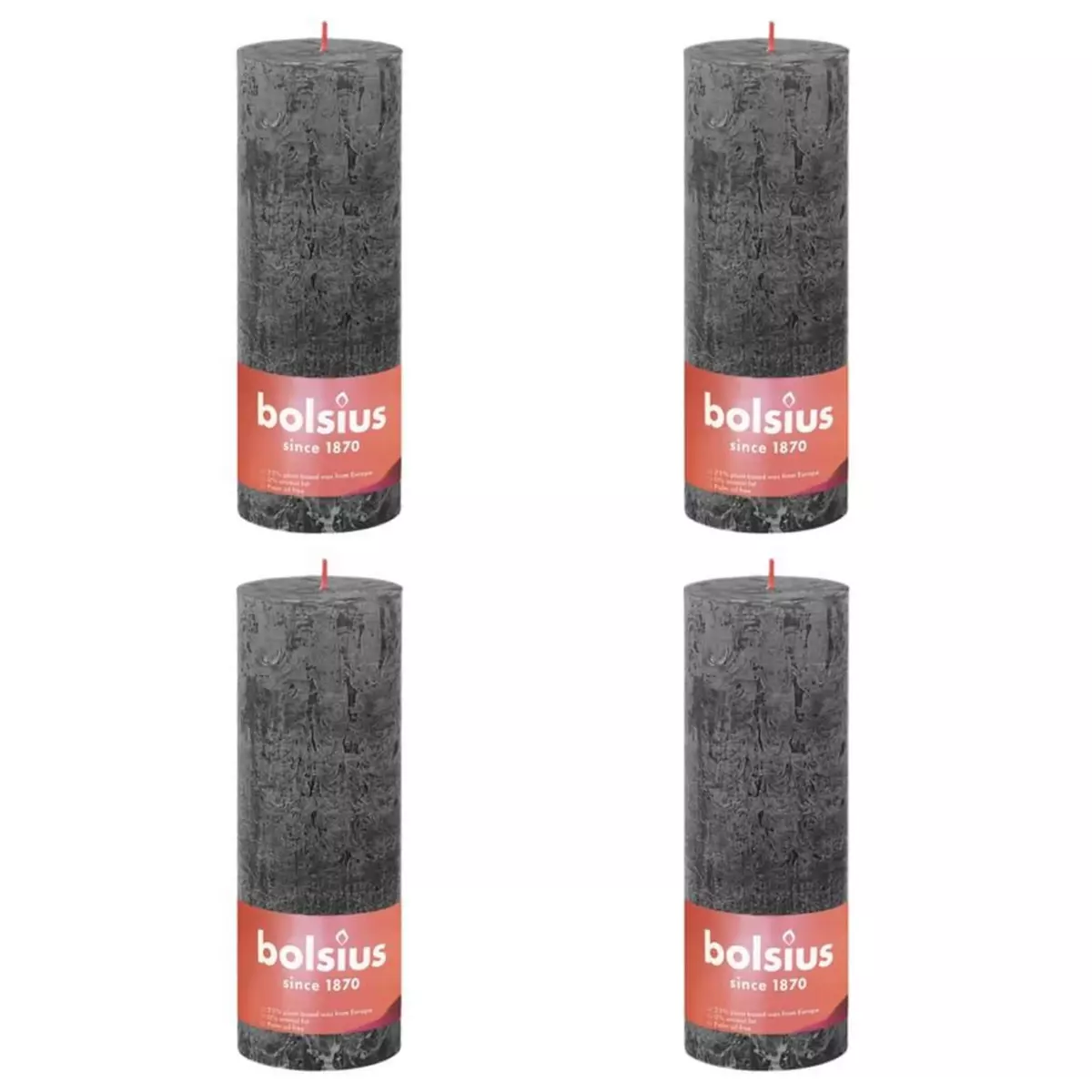 BOLSIUS Bolsius Bougies pilier rustiques Shine 4 pcs 190x68 mm Gris orageux