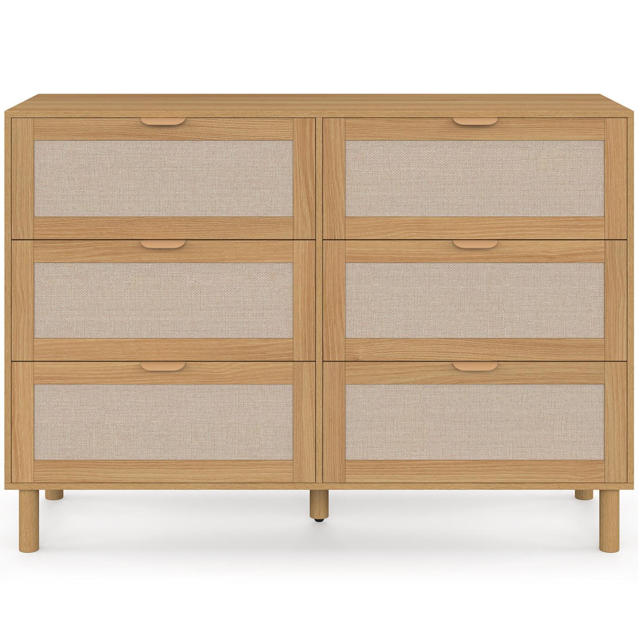 Voir la diapositive 3 : ID MARKET Commode 6 tiroirs robin 115 cm meuble de rangement bois et tissu effet lin
