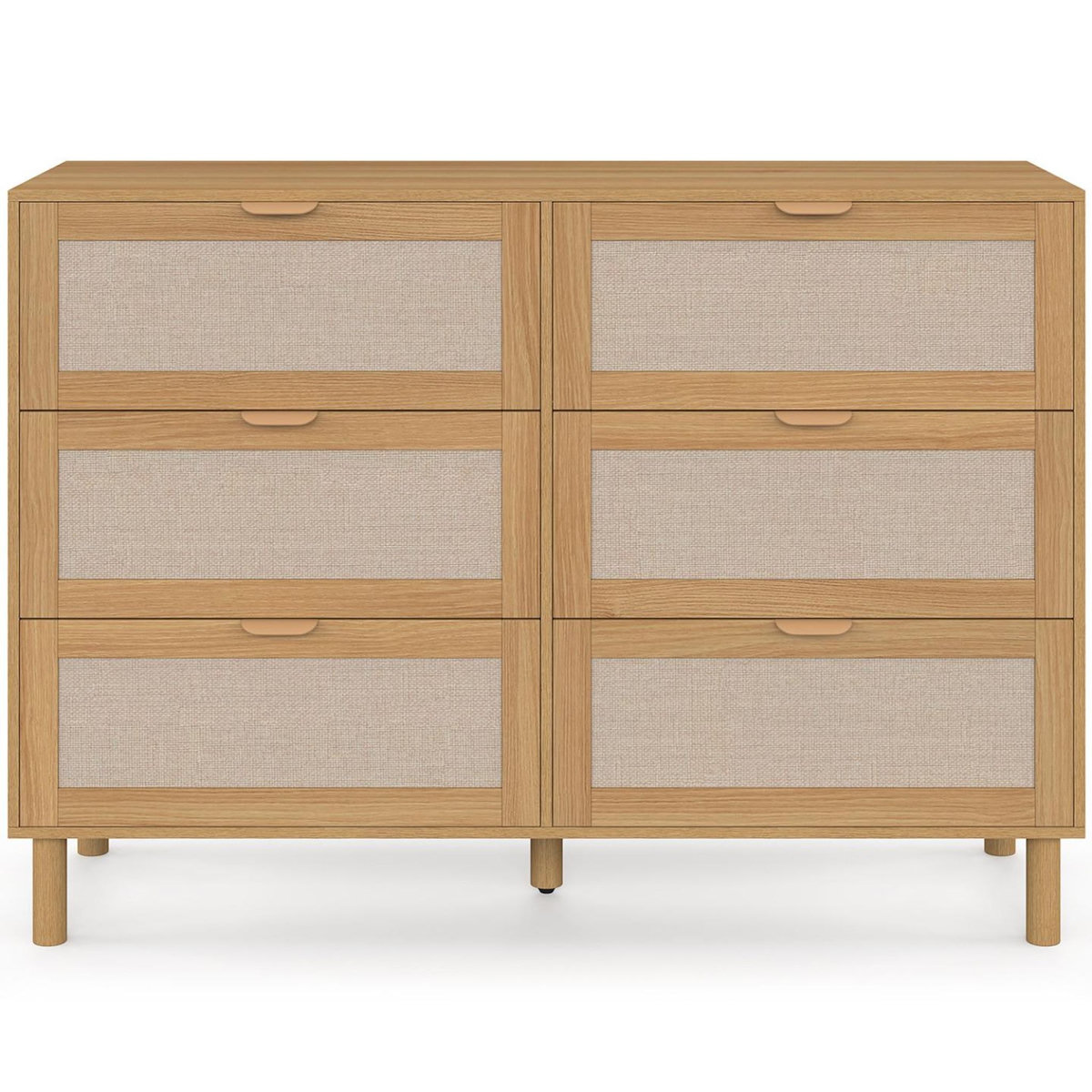 ID MARKET Commode 6 tiroirs ROBIN 115 cm bois et effet lin