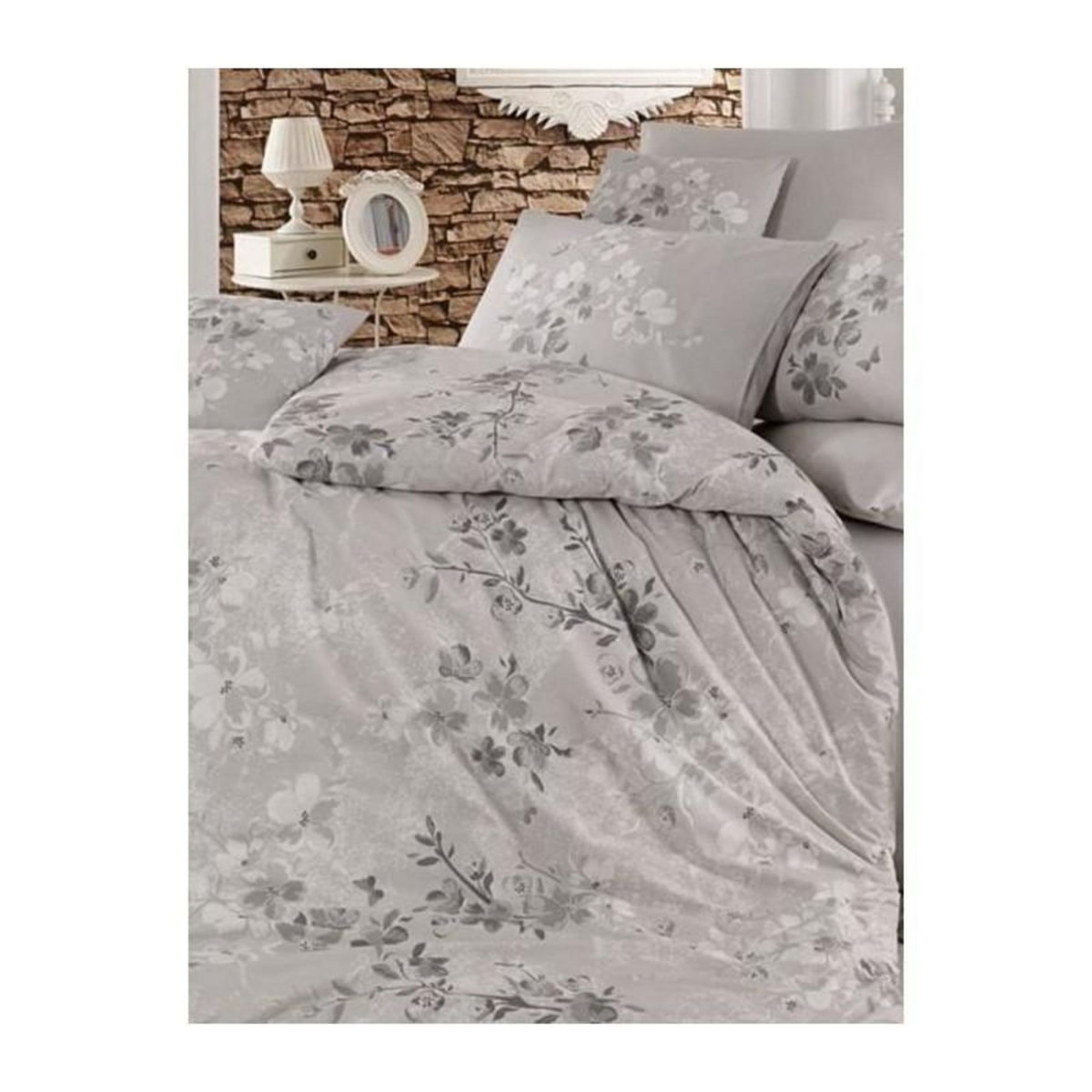 GENERIQUE Parure de lit - 1 housse de couette 220 x 240 cm + 2 taies d'oreiller 60 x 60 cm - 100% coton renforcé - Gris