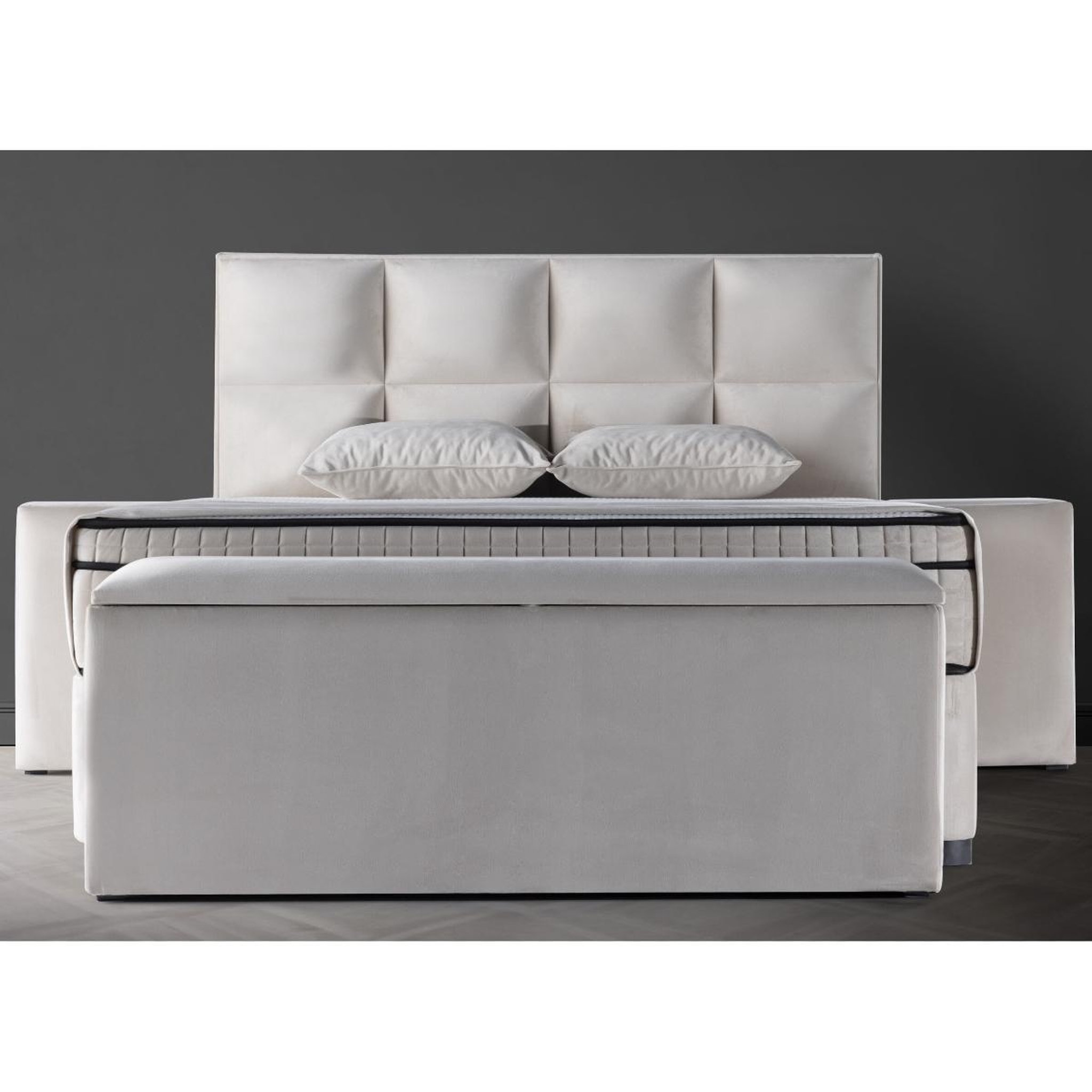 Voir la diapositive 3 : JLC KREATION Lit boxspring coffre 140cm en velours + matelas de 30cm laura