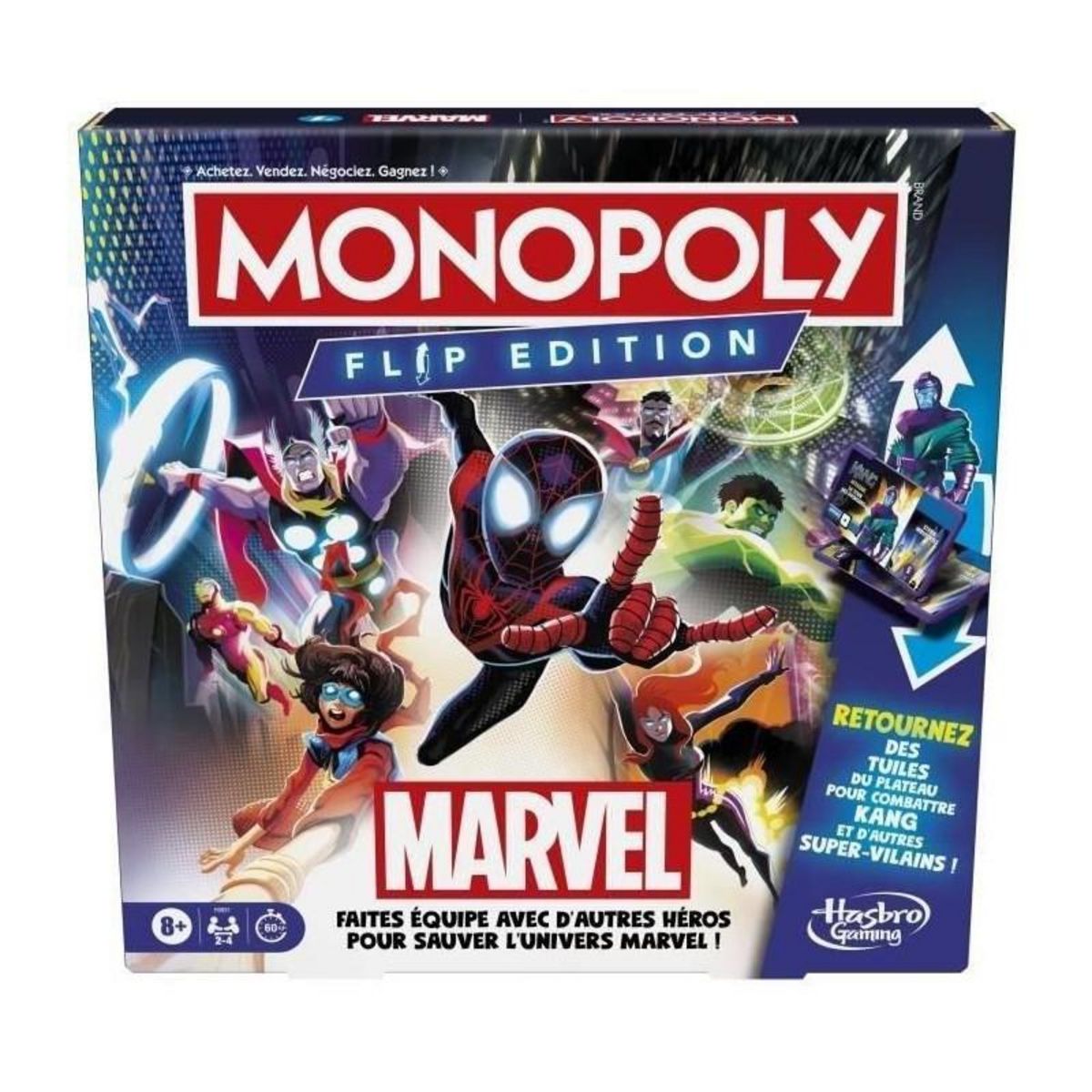 HASBRO Monopoly Flip Edition : Marvel, Jeux de société, Des 8 ans