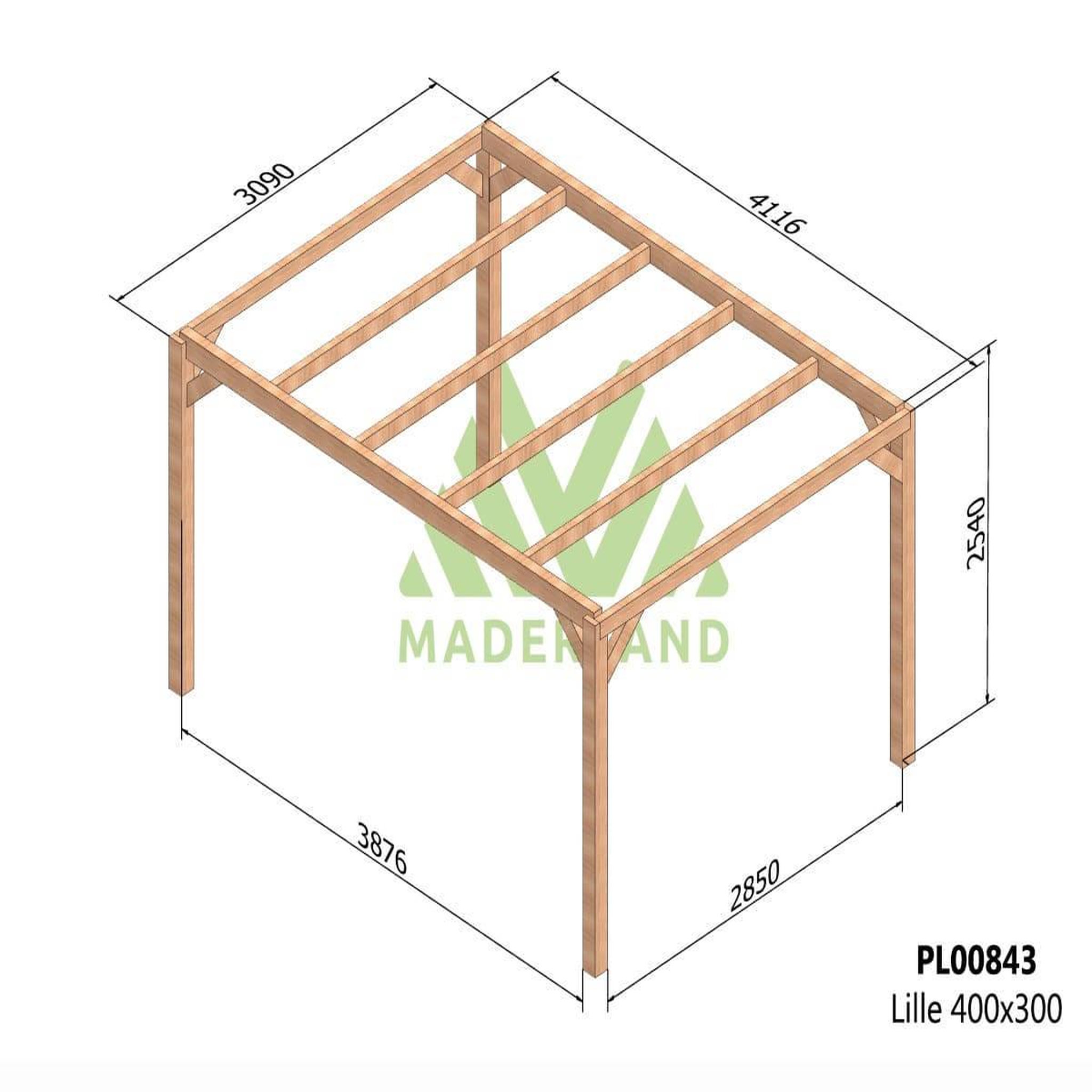 Voir la diapositive 2 : JARDIDECO Pergola en bois lamellé-collé lille 400 x 300 cm - maderland