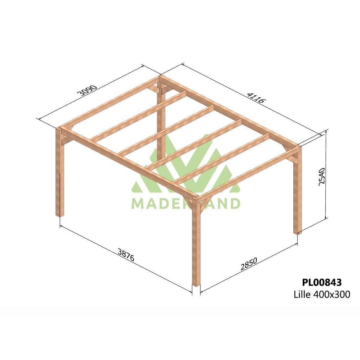 JARDIDECO Pergola en bois lamellé-collé Lille 400 x 300 cm - Maderland