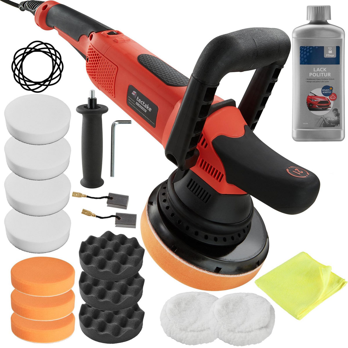 tectake Polisseuse excentrique avec 15 Accessoires 810 W noir/rouge