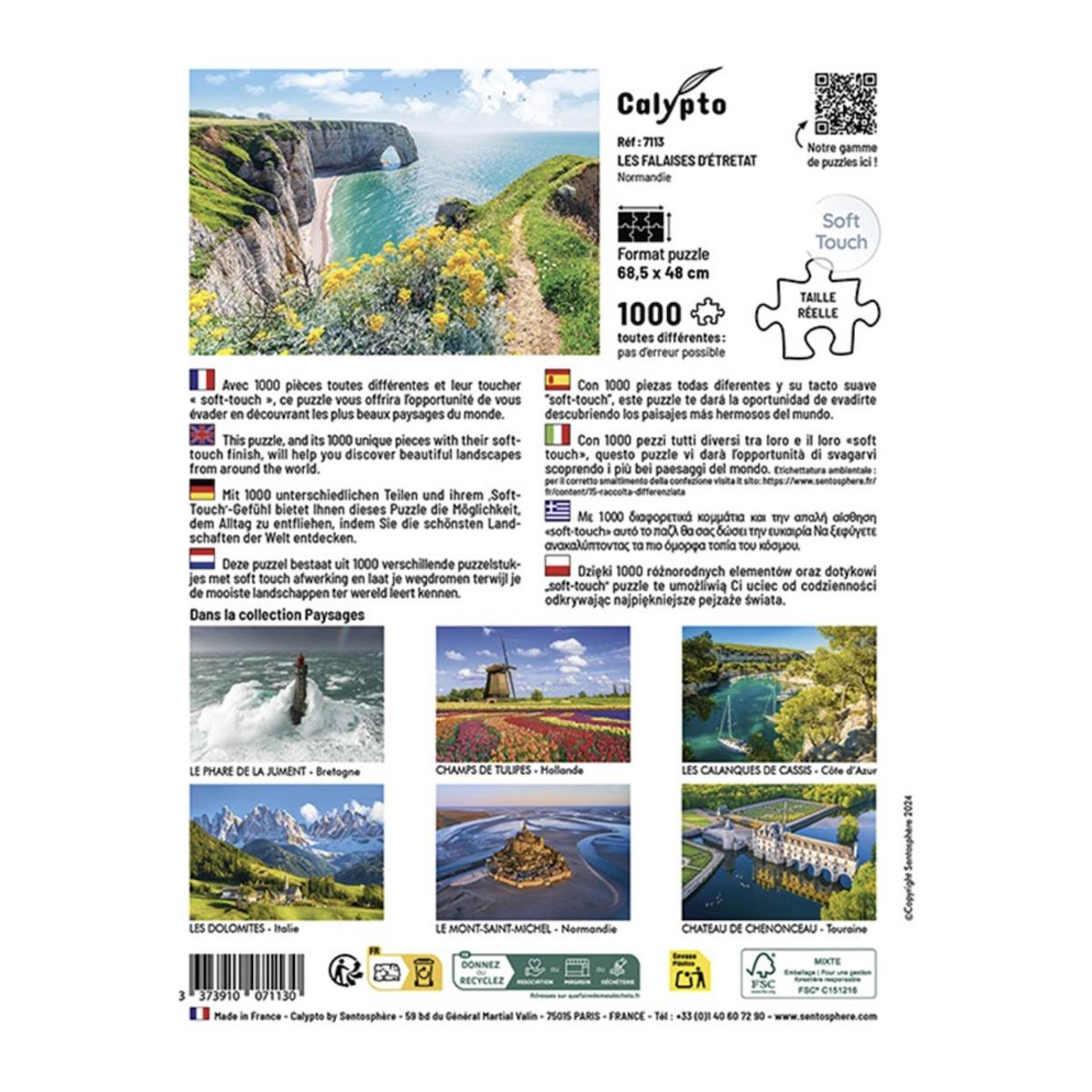 Voir la diapositive 4 : Sentosphere Puzzle 1000 pieces - Les falaises d etretat Normandie - Calypto -