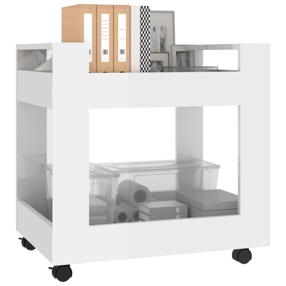 VIDAXL Chariot de bureau Blanc brillant 60x45x60 cm Bois d'ingenierie