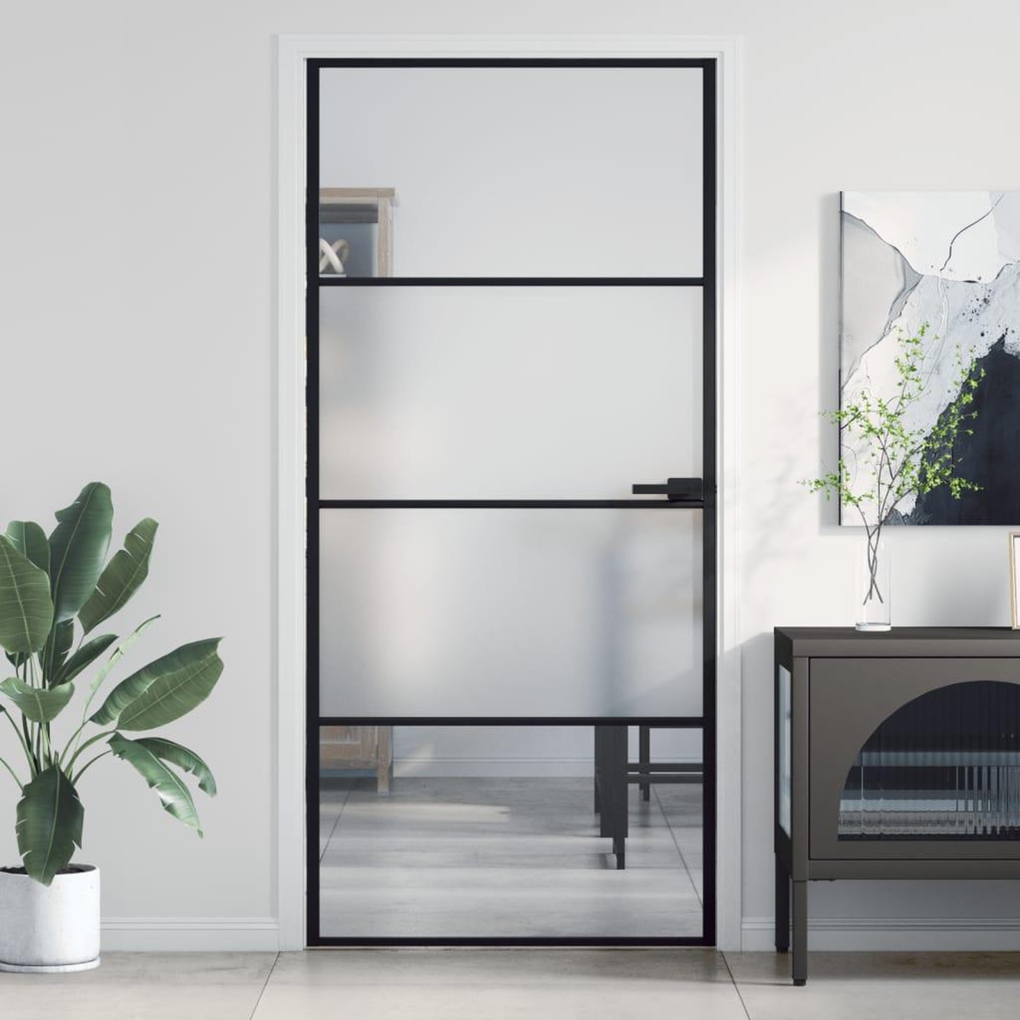 VIDAXL Porte interieure mince noir 93x201,5 cm verre trempe aluminium
