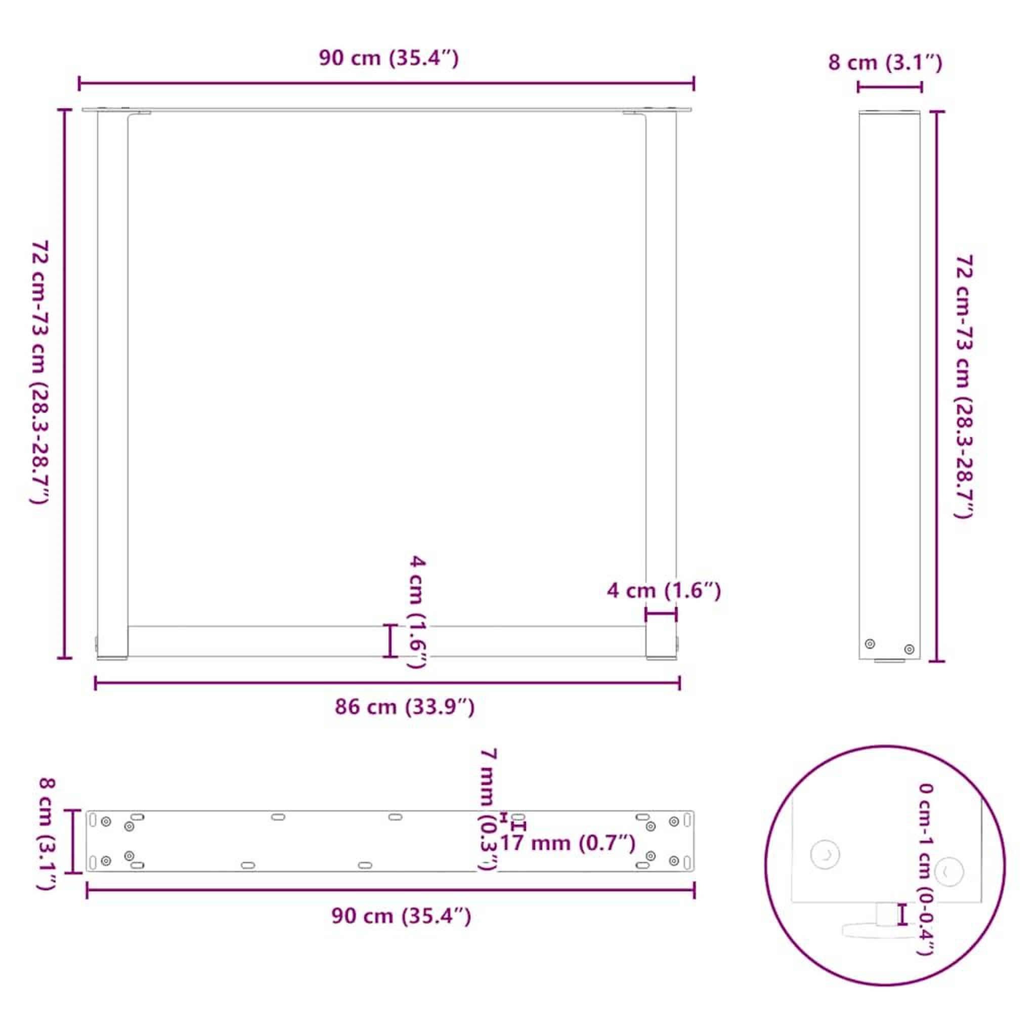 Voir la diapositive 6 : VIDAXL Pieds de table basse forme de U 3 pcs blanc 90x(72-73) cm acier