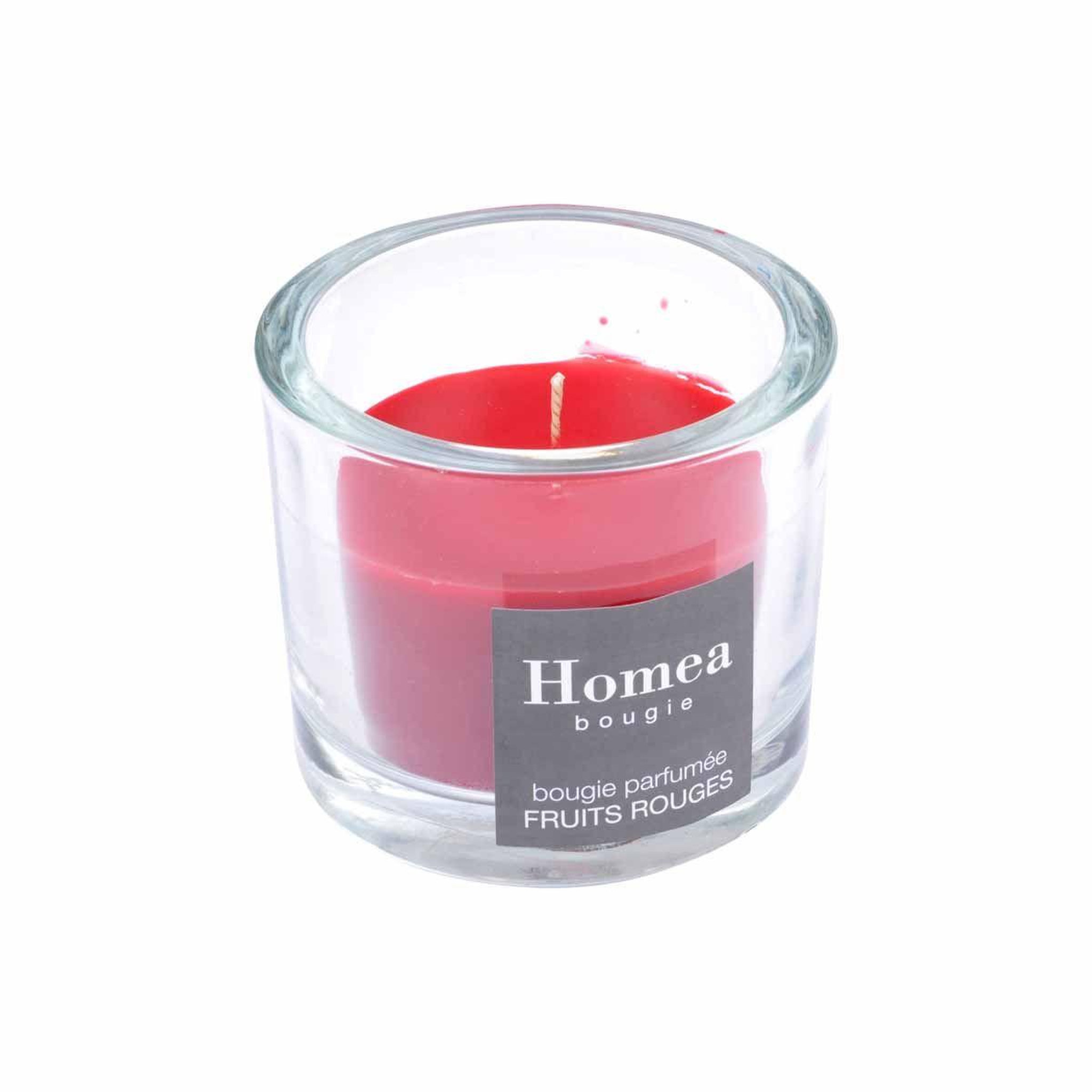 Voir la diapositive 2 : HOMEA Bougie verrine parfumée  essentiel  9cm fruits rouges