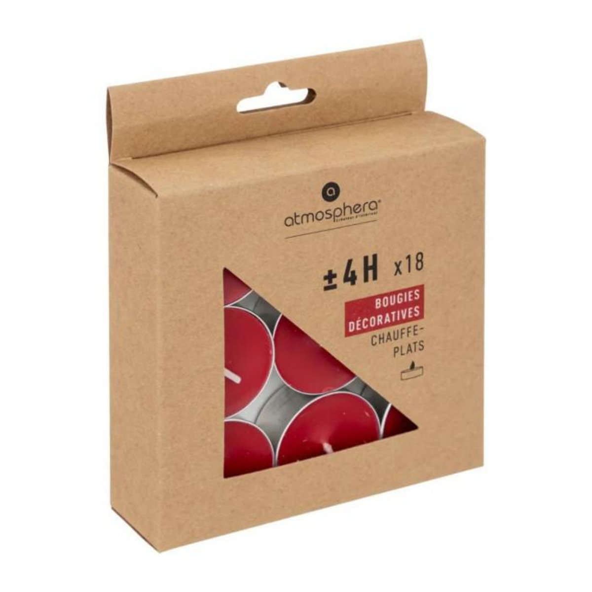 ATMOSPHERA Lot de 18 Bougies Chauffe-Plat  Hugo  3,7cm Rouge