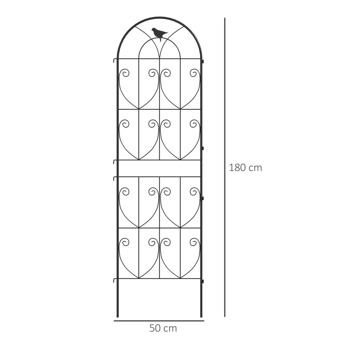 OUTSUNNY Treillis de jardin effet fer forgé oiseau - 2 supports plantes grimpantes - 50 x 180 cm - métal époxy noir