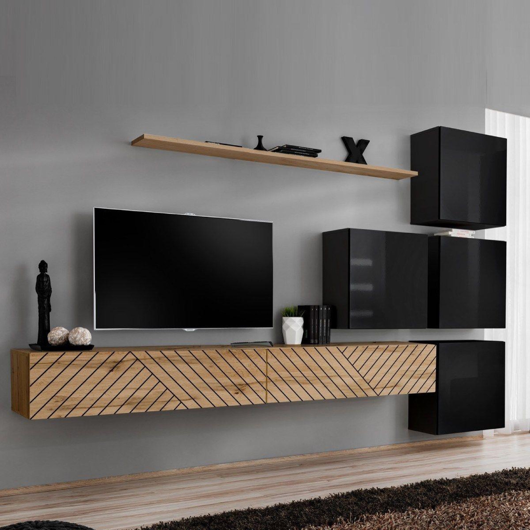Paris Prix Ensemble meuble tv  switch lamel ix  310cm naturel & noir