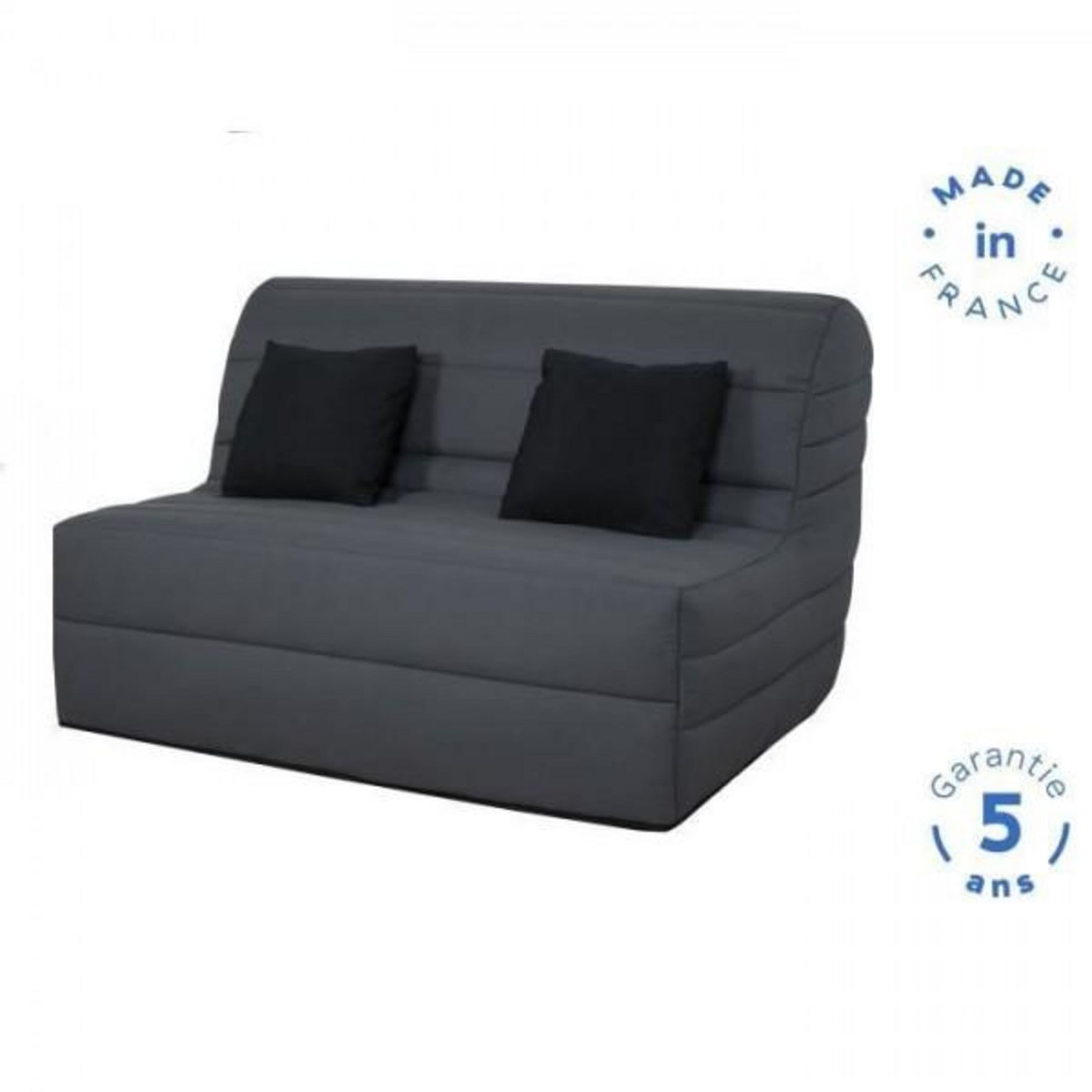 DUNLOPILLO Banquette BZ Dunlopillo - Tissu Gris - 140 x 190 cm - Matelas 12cm - 2 coussins noir