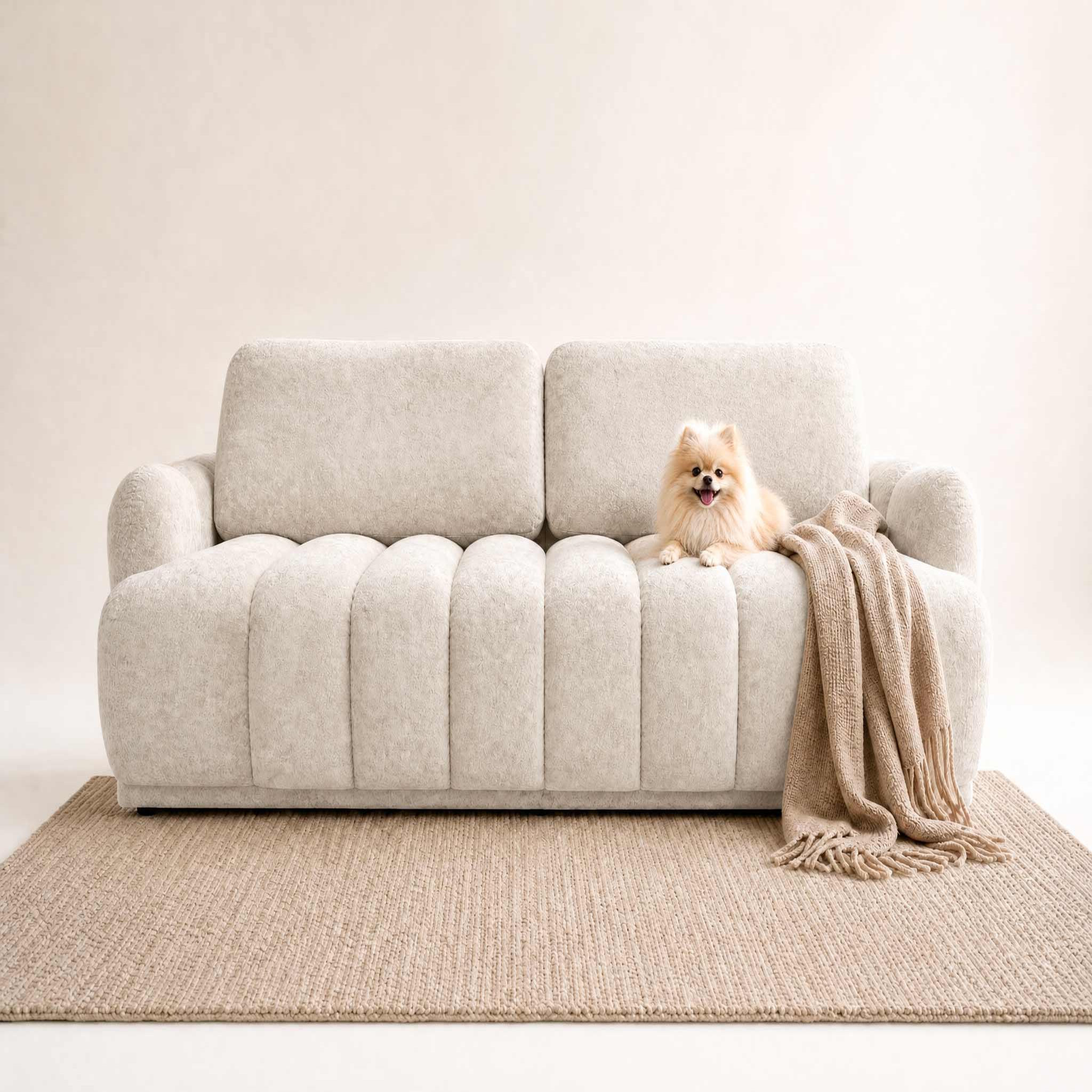 Voir la diapositive 2 : BEST MOBILIER Silvia - canapé droit 3 places convertible avec coffre - en tissu bouclette