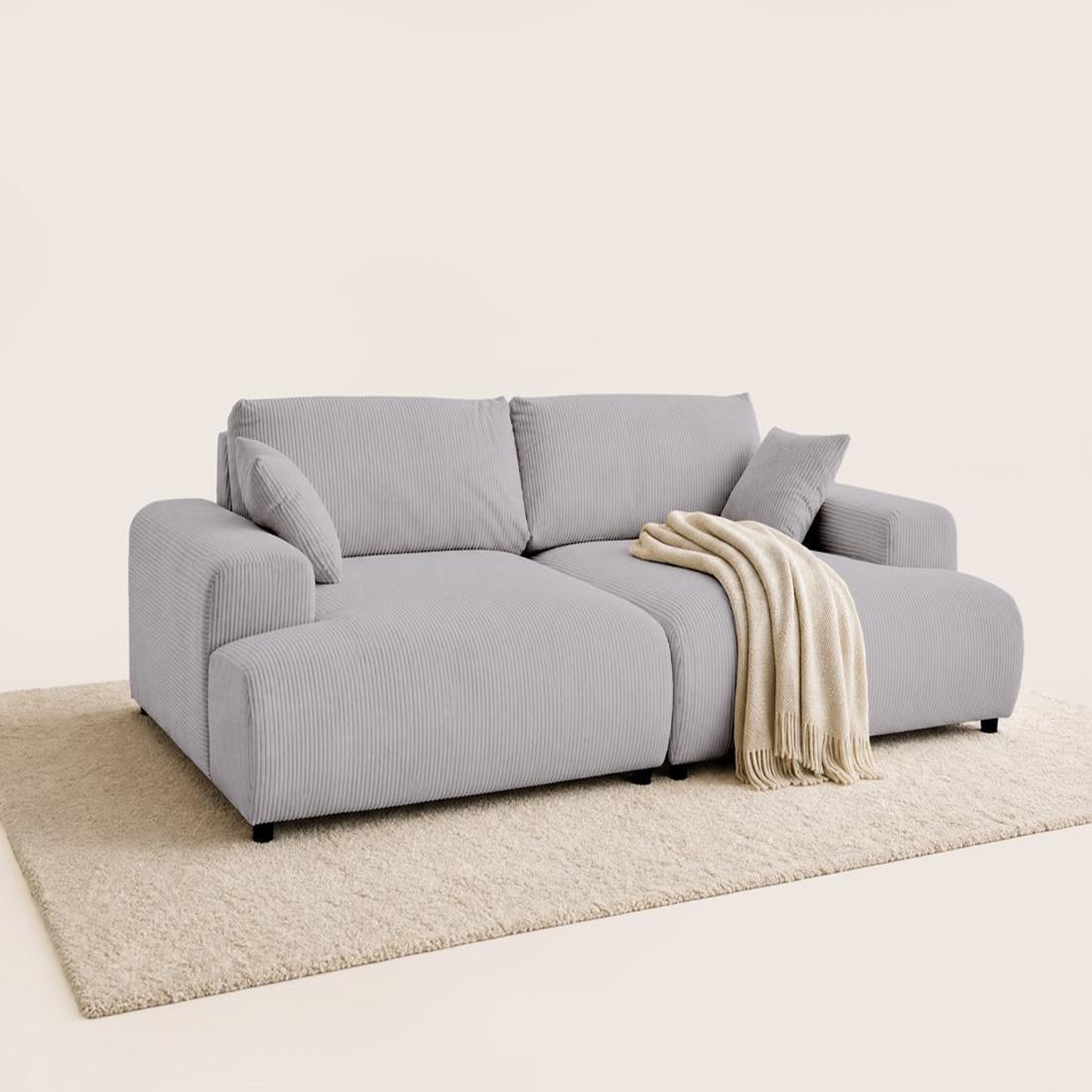 Voir la diapositive 4 : LISA DESIGN Garance - canapé droit 4 places double méridienne - assise profonde - en velours côtelé