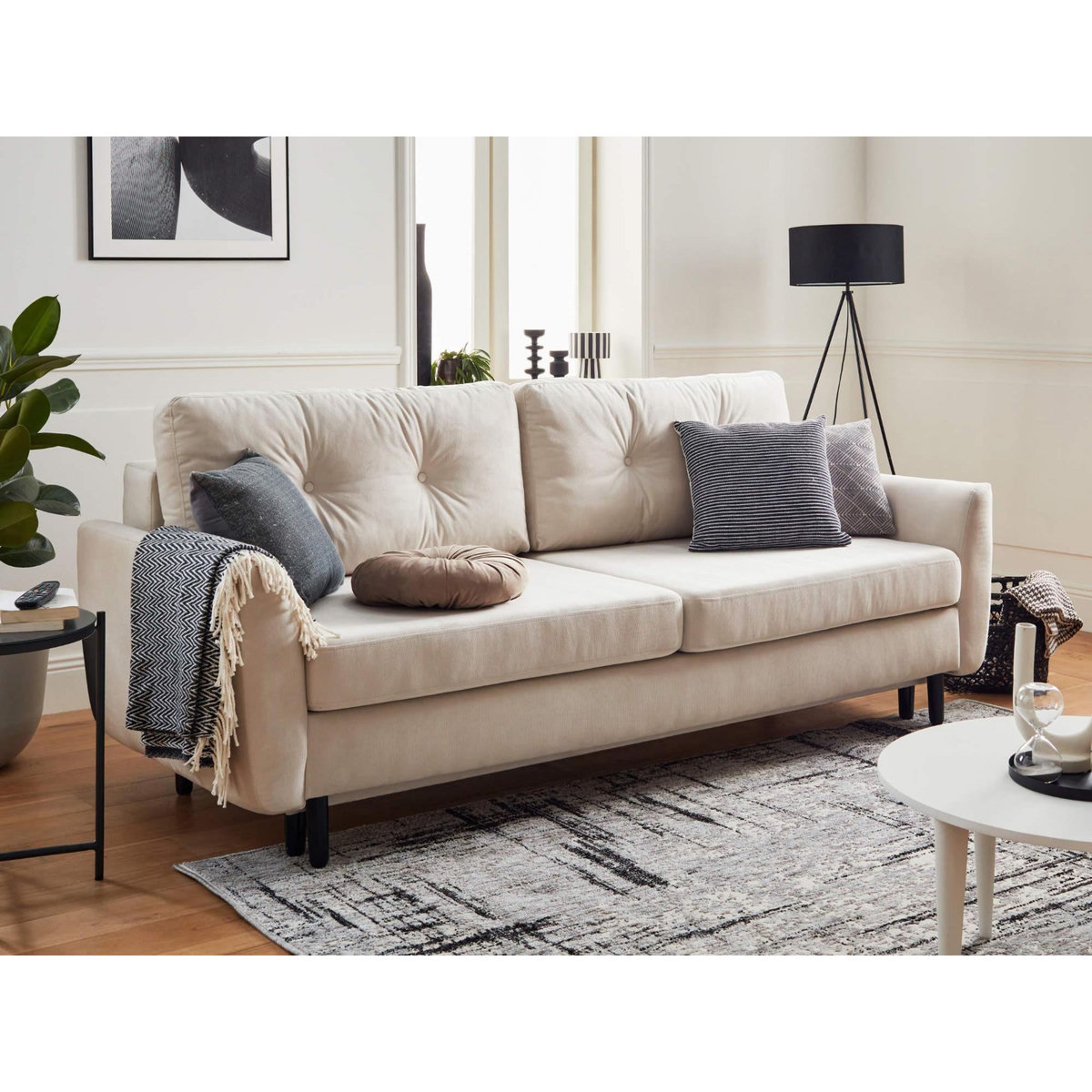 LISA DESIGN Nils - canapé droit 3 places convertible - avec coffre de rangement - velours