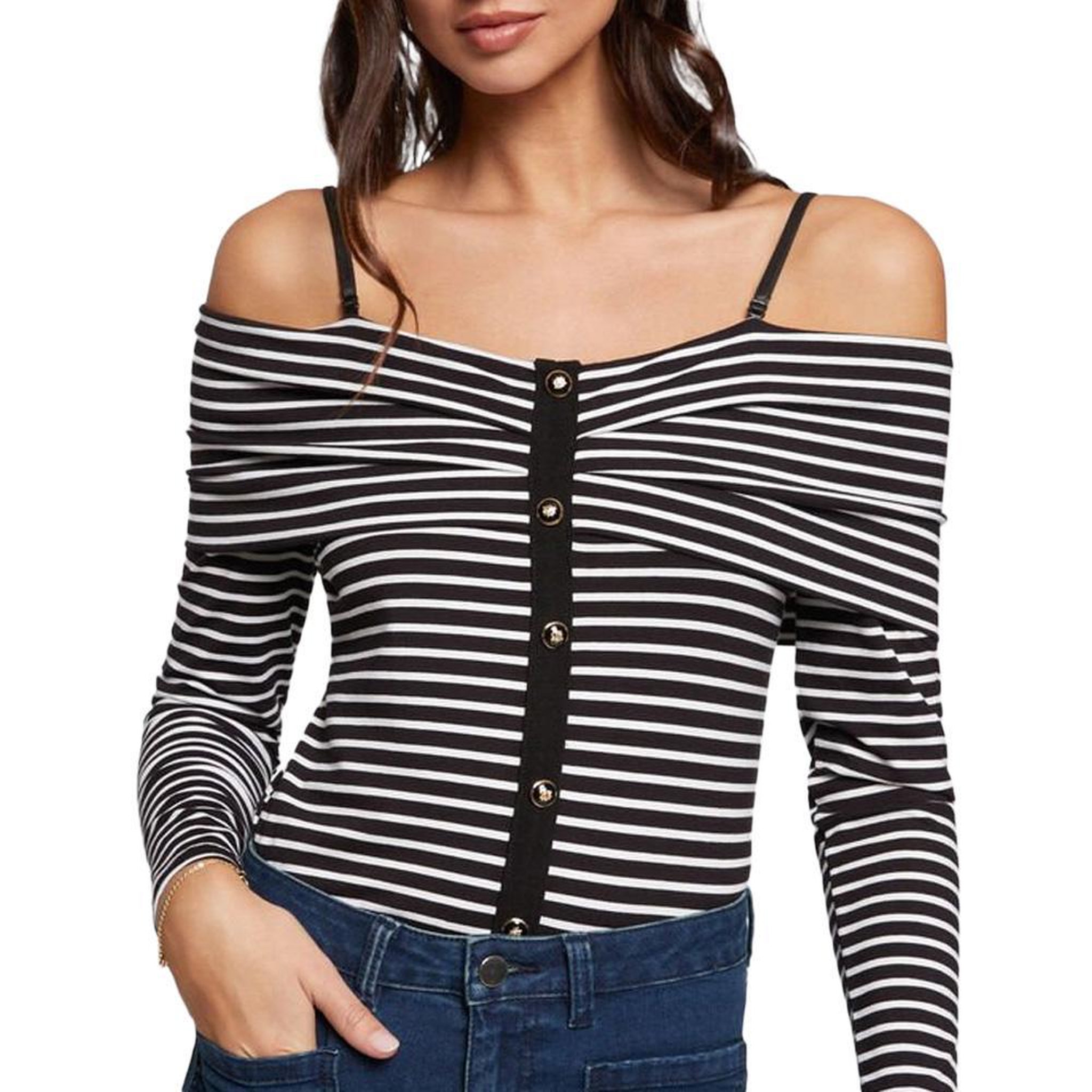Voir la diapositive 1 : MORGAN T Shirt Manches Longues Noire/Blanche Femme Morgan TROPEZ