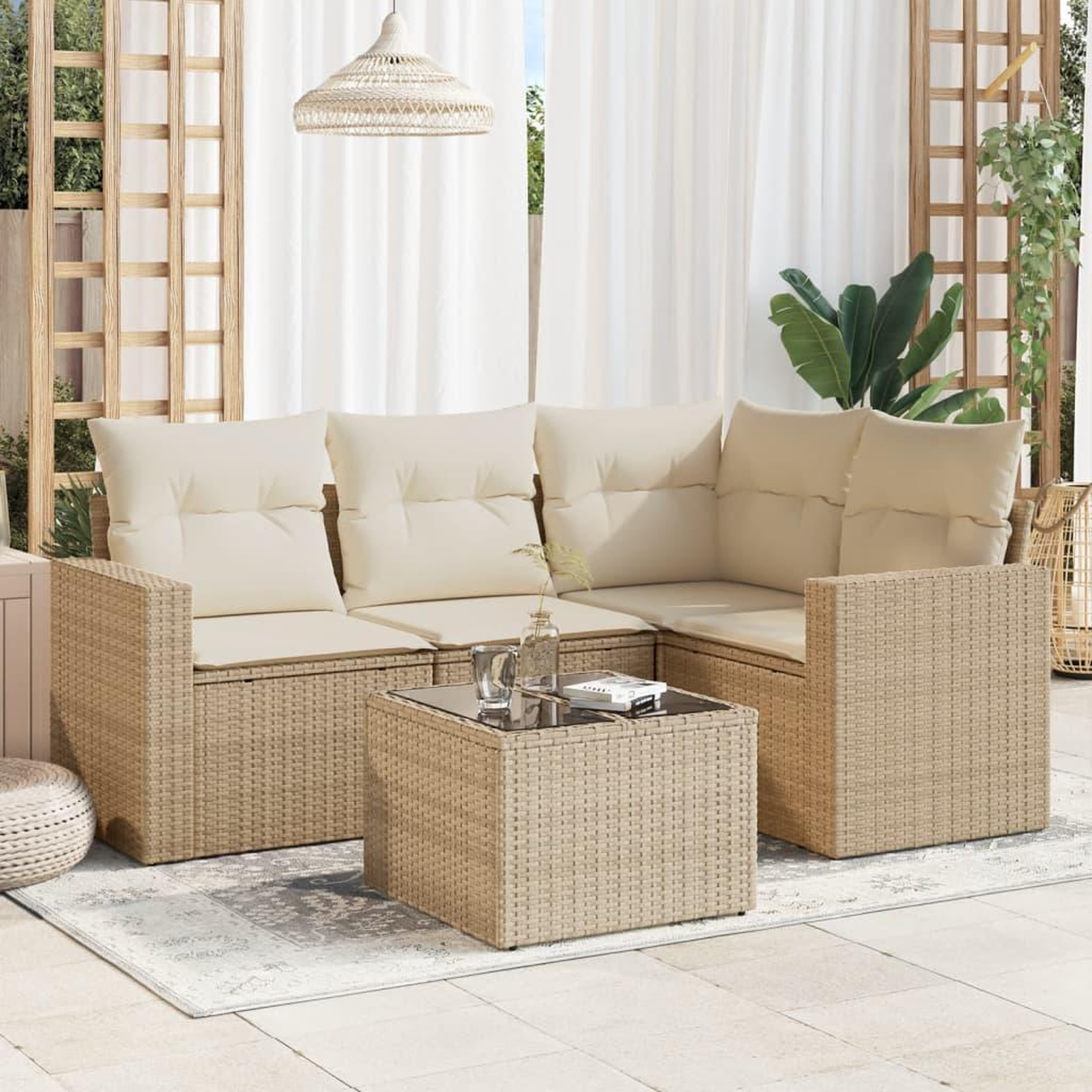 VIDAXL Salon de jardin avec coussins 5 pcs beige resine tressee