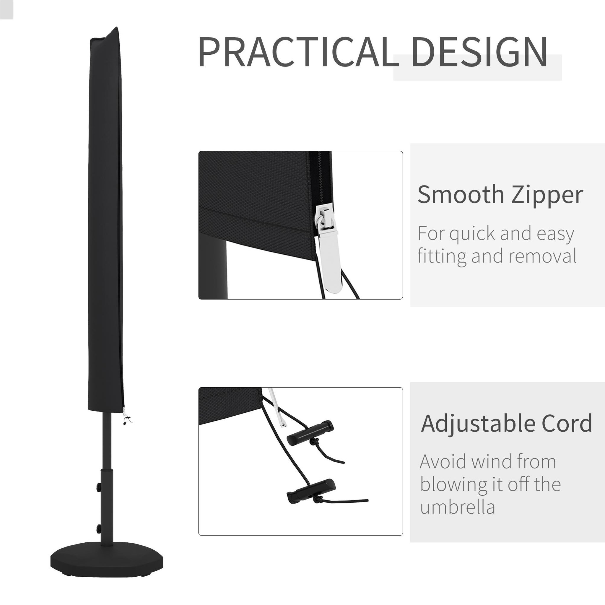 Voir la diapositive 6 : OUTSUNNY Housse de protection imperméable pour parasol droit avec fermeture éclair et cordon de serrage noir