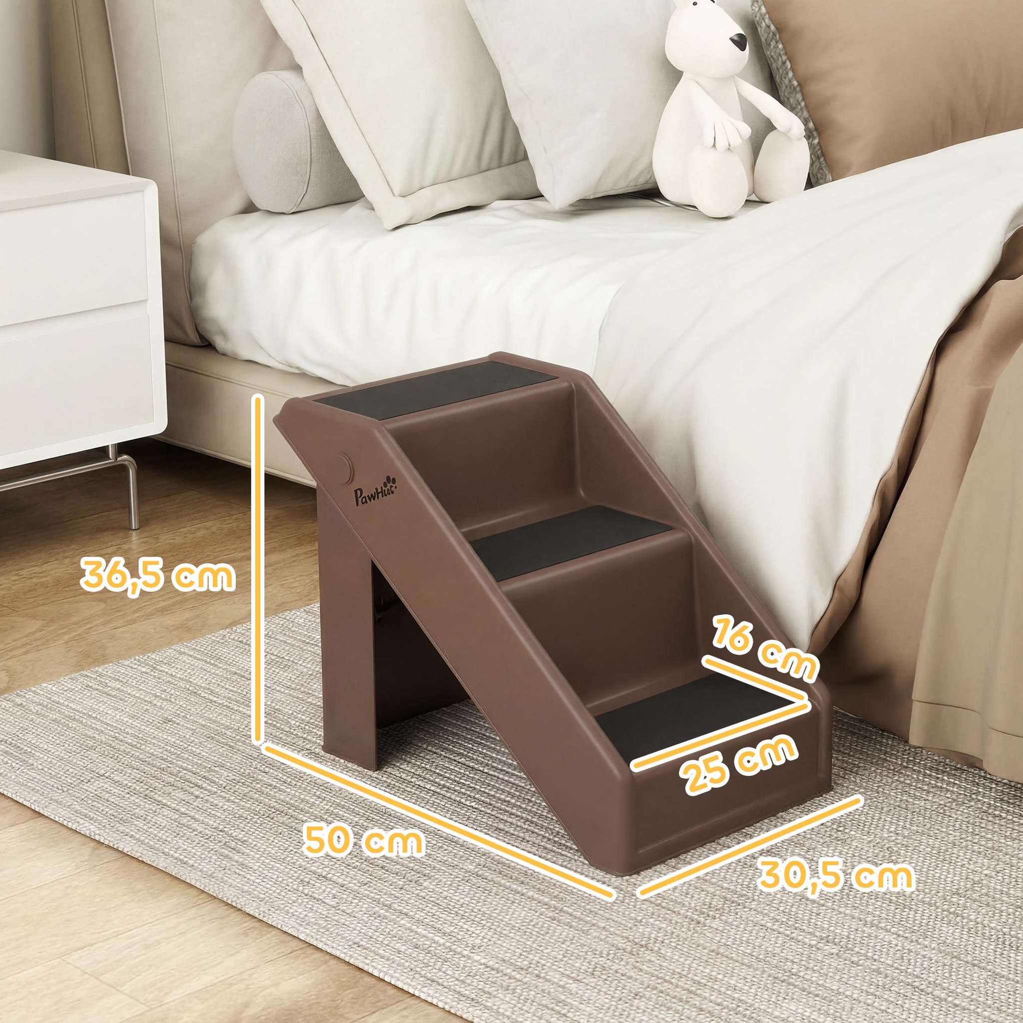 Voir la diapositive 3 : PAWHUT Escalier pour chien pliable - 3 marches antidérapantes - max. 10kg - pp noir chocolat