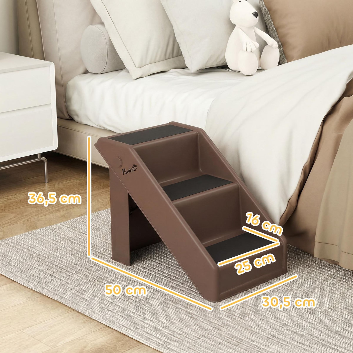 PAWHUT Escalier pour chien pliable - 3 marches antidérapantes - max. 10Kg - PP noir chocolat
