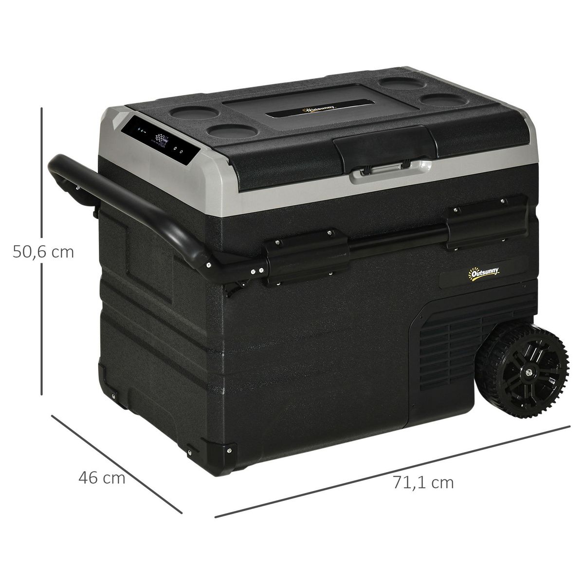 OUTSUNNY Outsunny Glacière électrique 50L portable, réfrigérateur congélateur avec lumière LED intérieure et poignées pliables - dim. 71,1L x 46l x 50,6H cm - noir et gris
