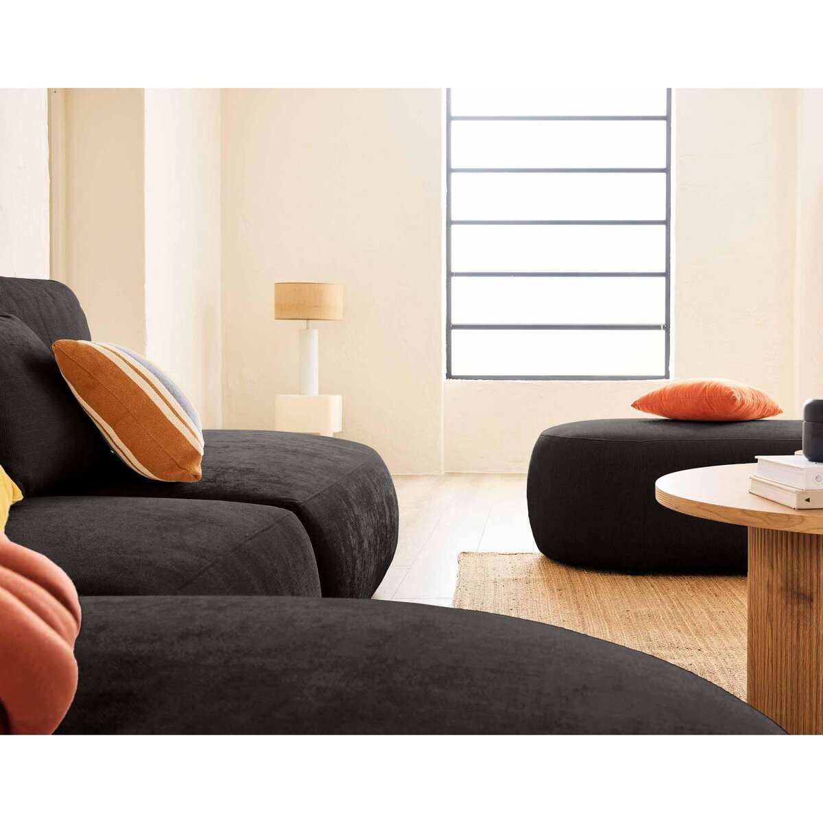 LISA DESIGN Santorini - canapé modulable d'angle gauche + pouf - 5 places - en tissu texturé