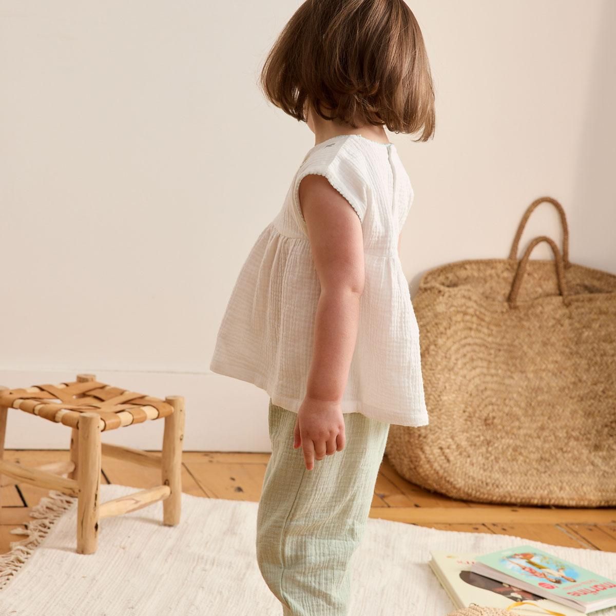 Petit Béguin Ensemble enfant blouse et pantalon en gaze de coton Arya