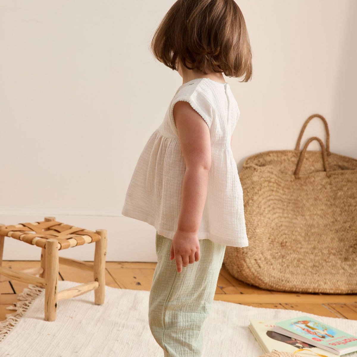 Petit Béguin Ensemble enfant blouse et pantalon en gaze de coton Arya